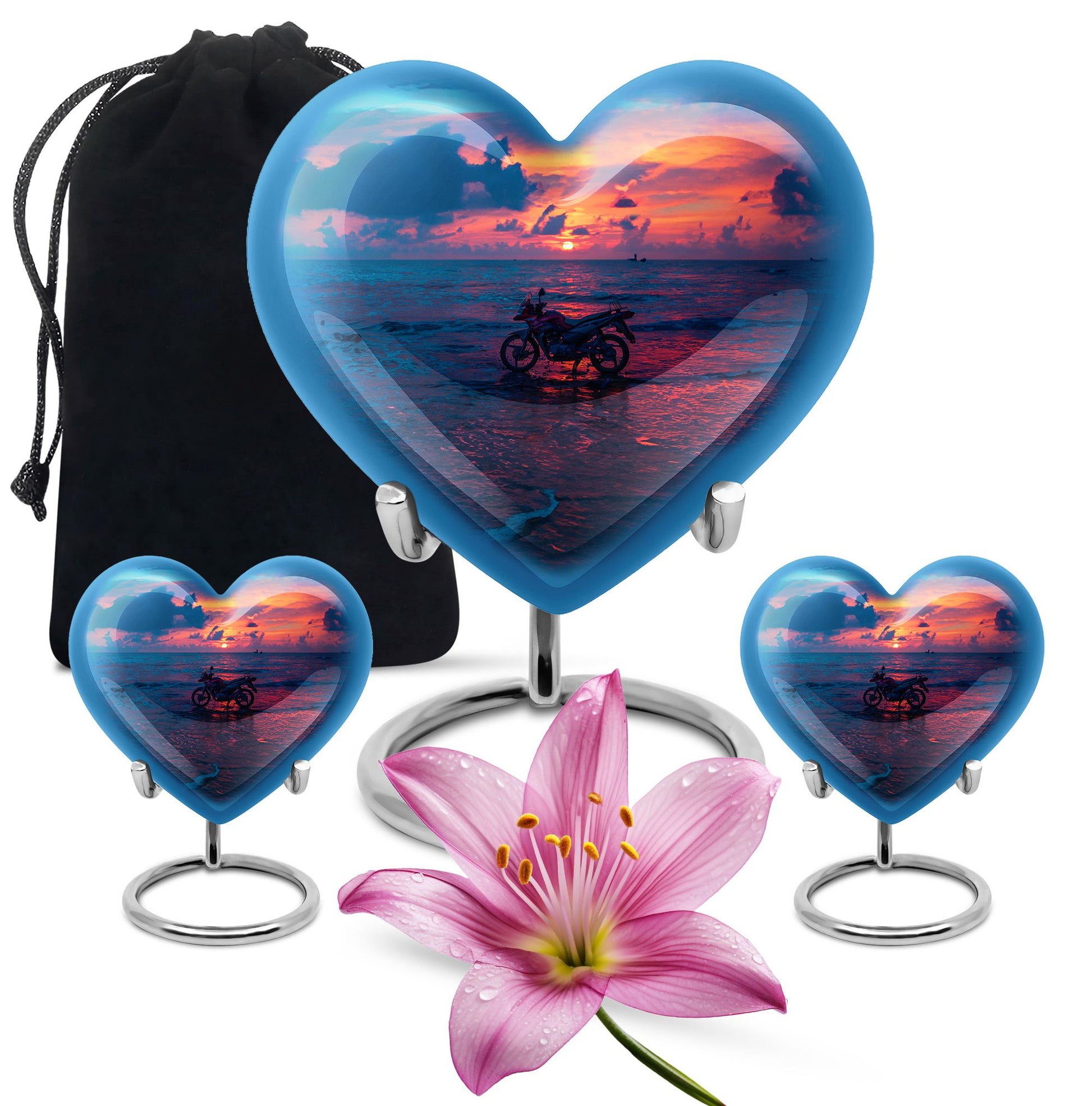 Motorcycle Theme Large Urn With 2 Keepsake Urn