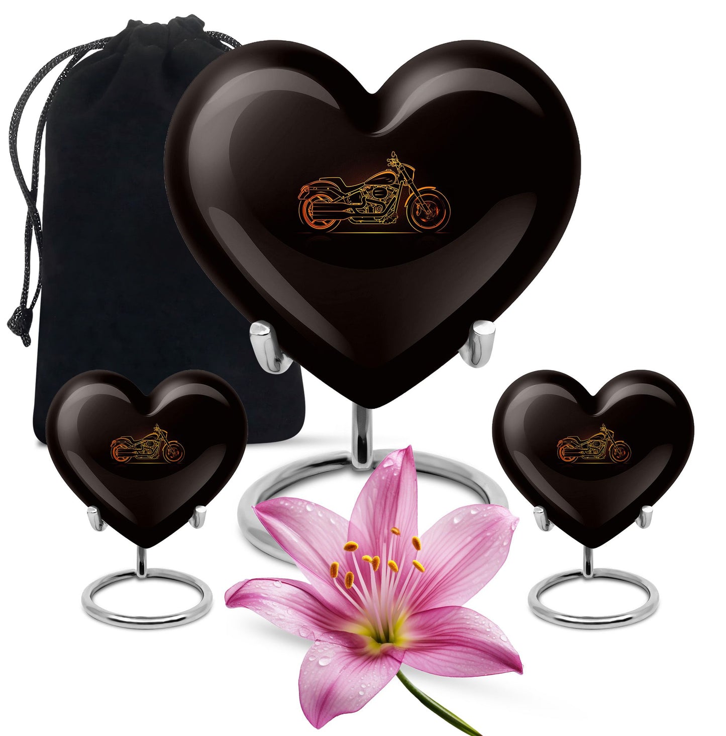 Motorcycle Theme Large Urn With 2 Keepsake Urn