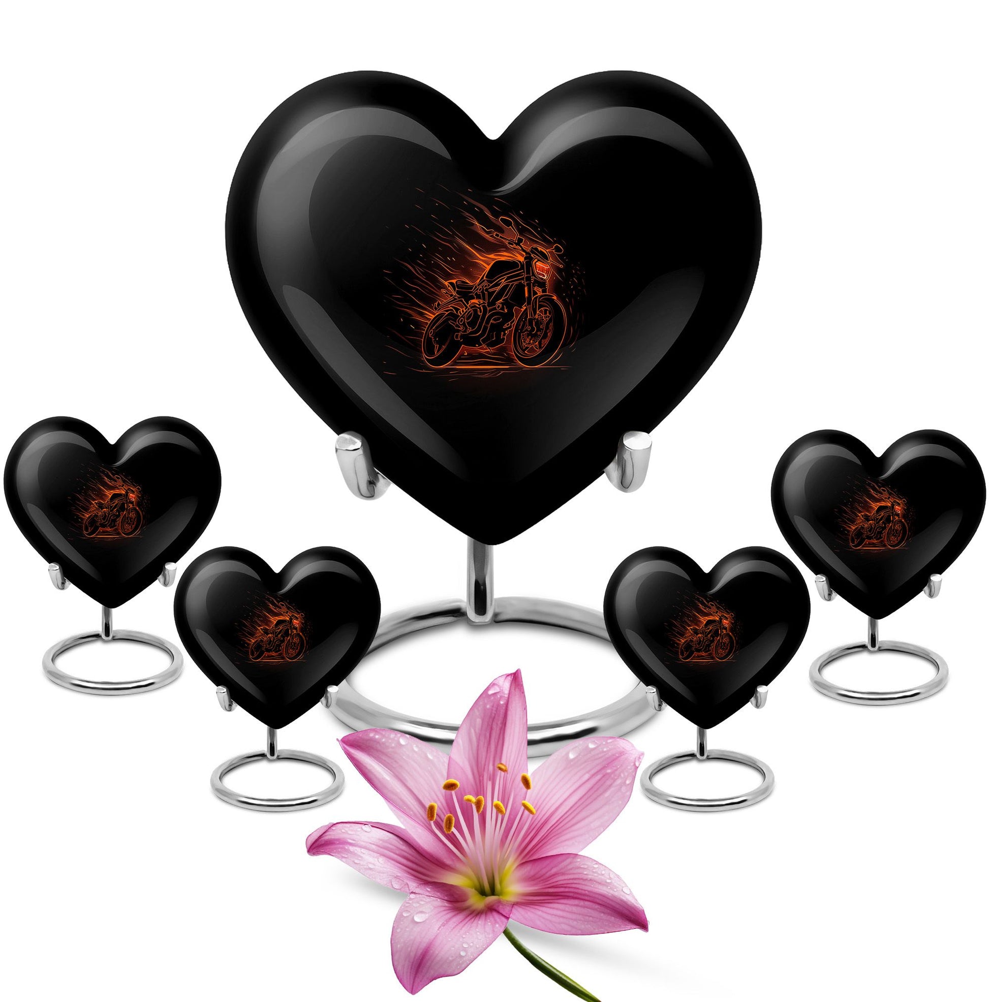 Motorcycle Theme Large Urn With 4 Keepsake Urn