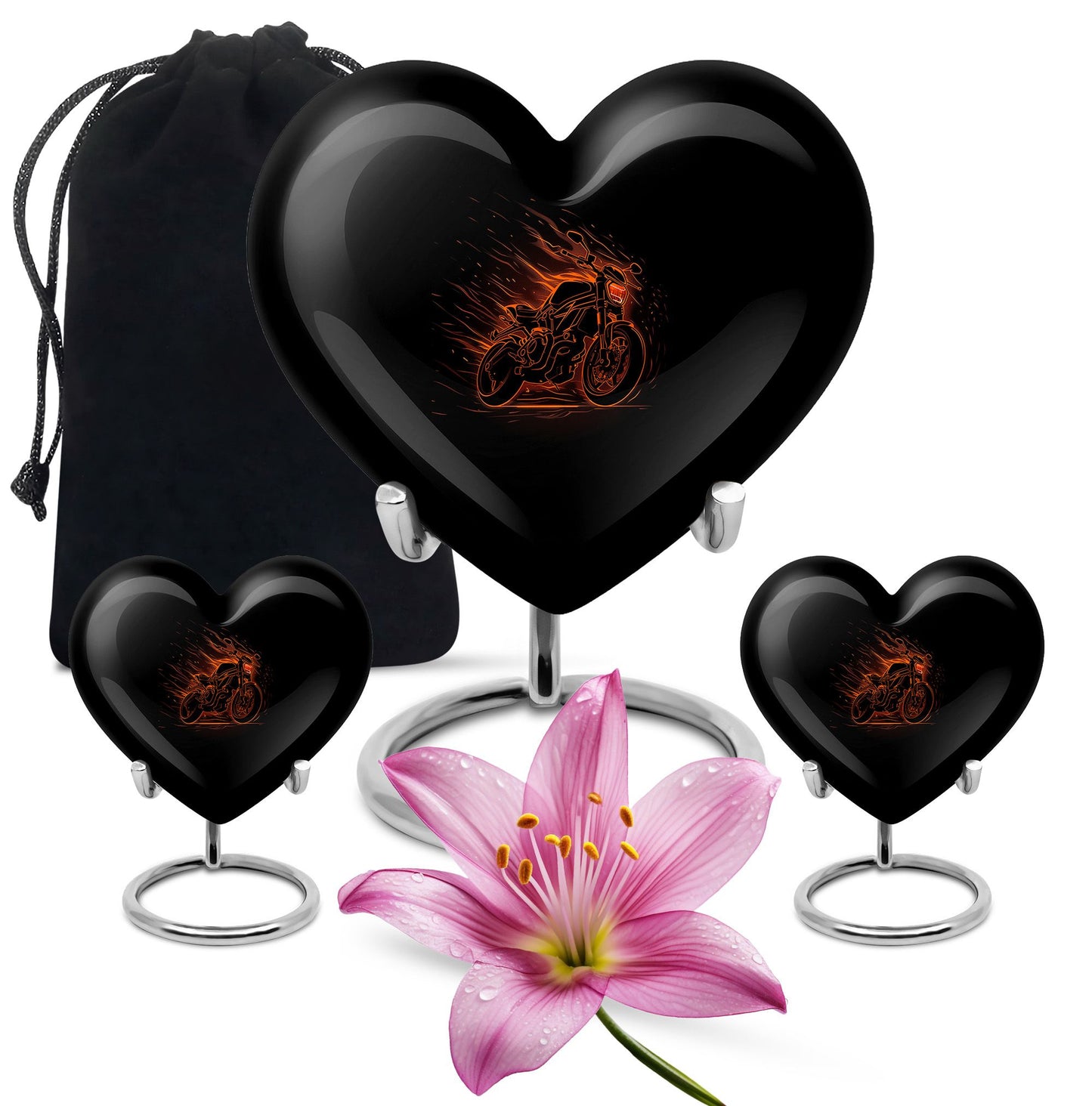 Motorcycle Theme Large Urn With 2 Keepsake Urn