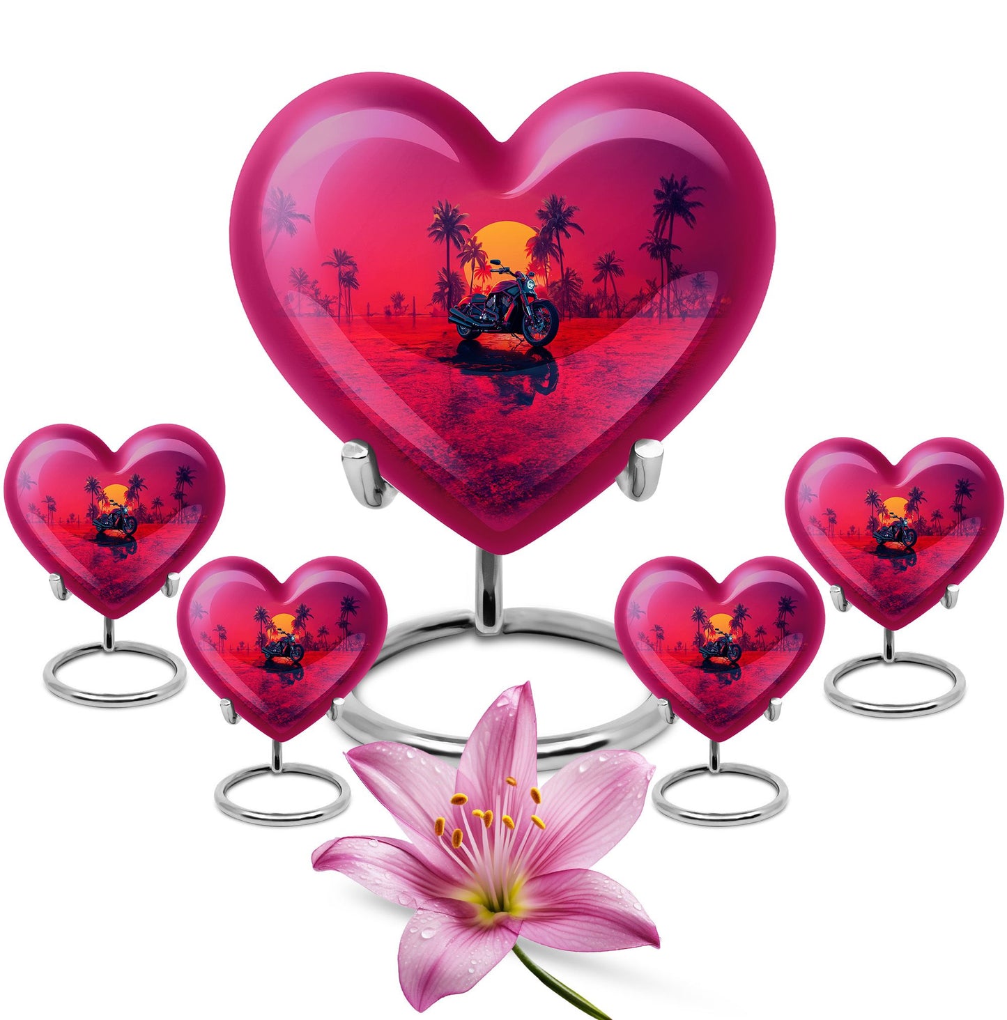 Motorcycle Theme Large Urn With 4 Keepsake Urn