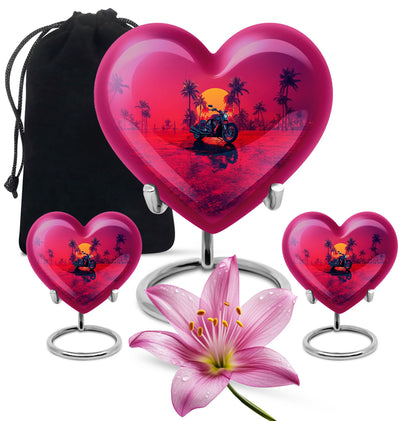 Motorcycle Theme Large Urn With 2 Keepsake Urn