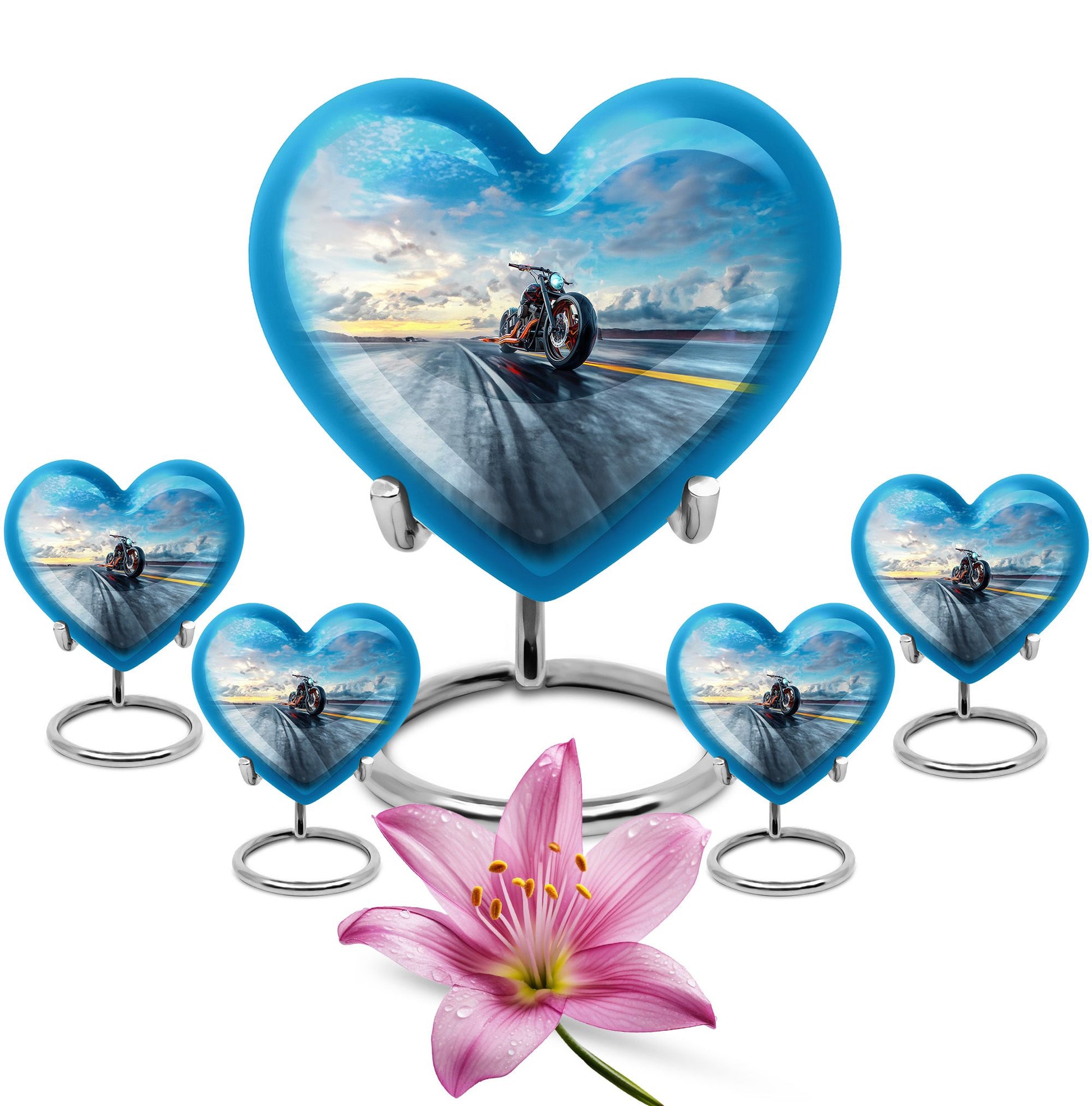 Motorcycle Theme Large Urn With 4 Keepsake Urn