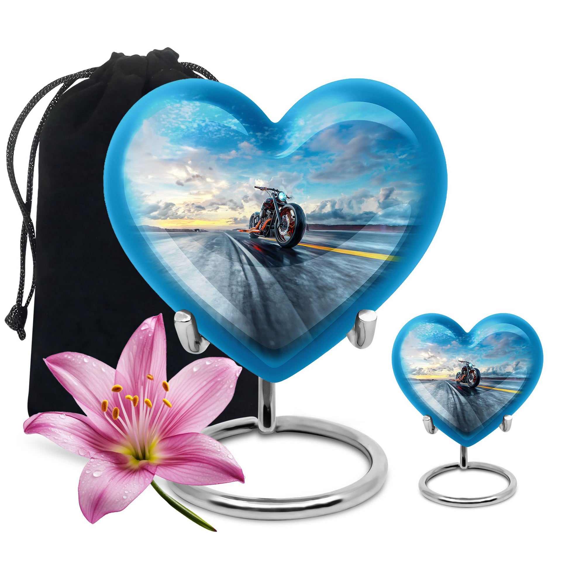 Motorcycle Theme Large Urn With 1 Keepsake Urn