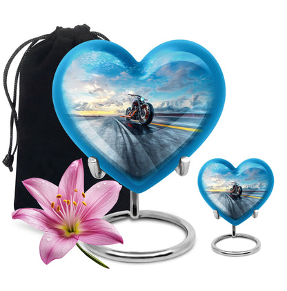 Motorcycle Theme Large Urn With 1 Keepsake Urn