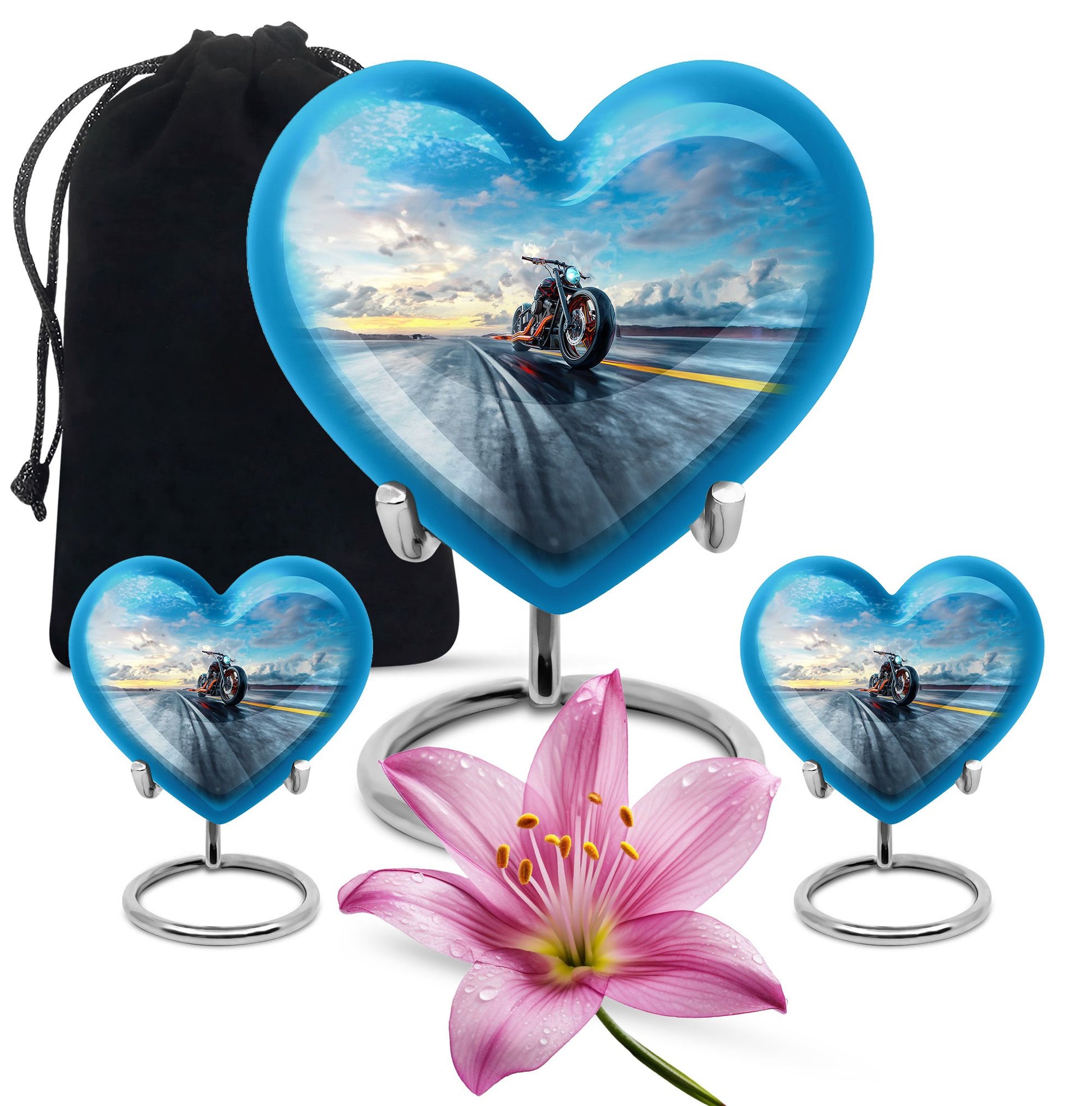 Motorcycle Theme Large Urn With 2 Keepsake Urn