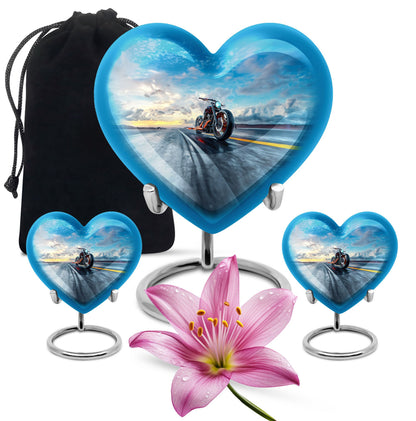 Motorcycle Theme Large Urn With 2 Keepsake Urn
