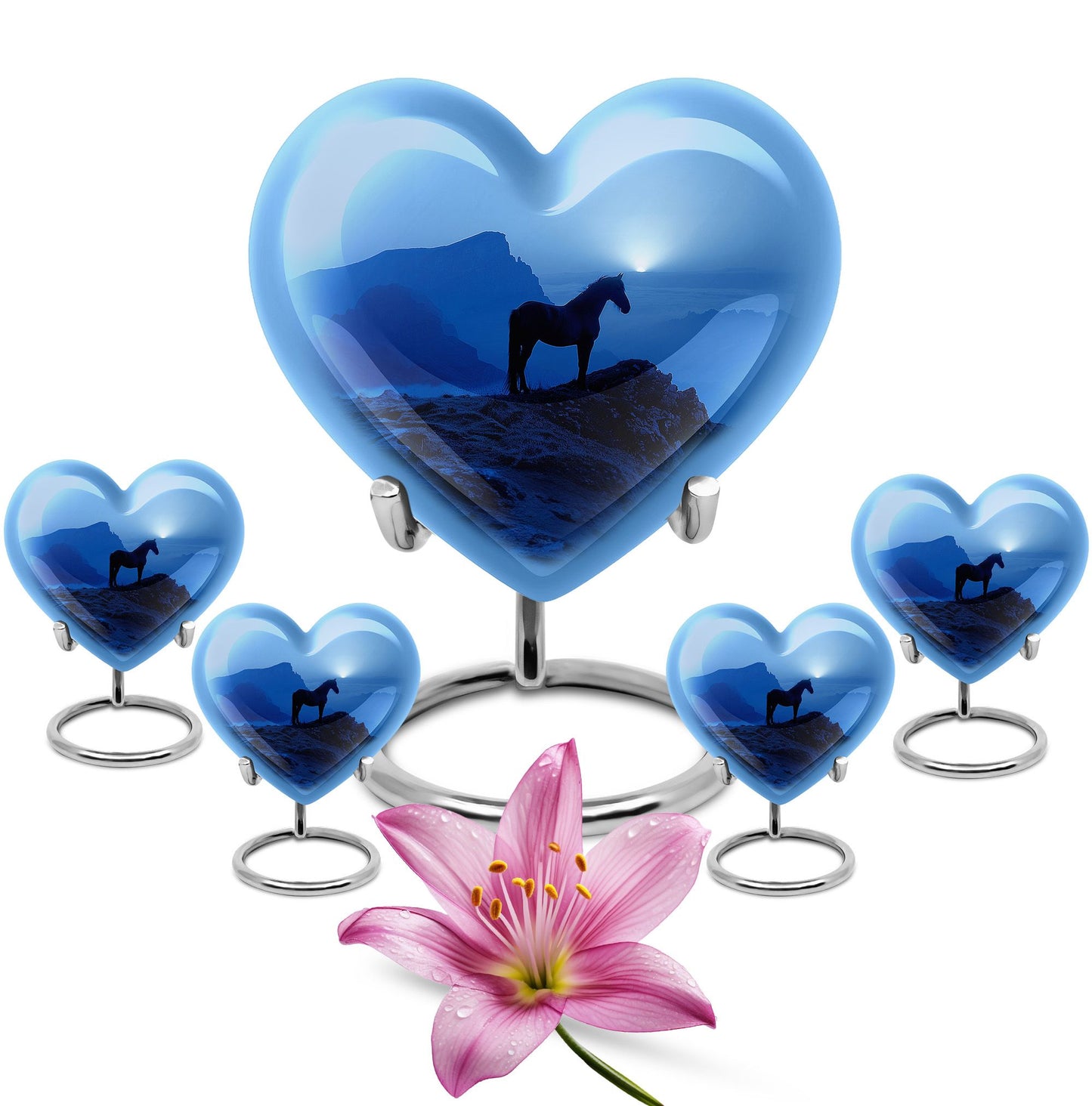 Horse Theme Large Urn With 4 Keepsake Urn