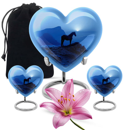 Horse Theme Large Urn With 2 Keepsake Urn