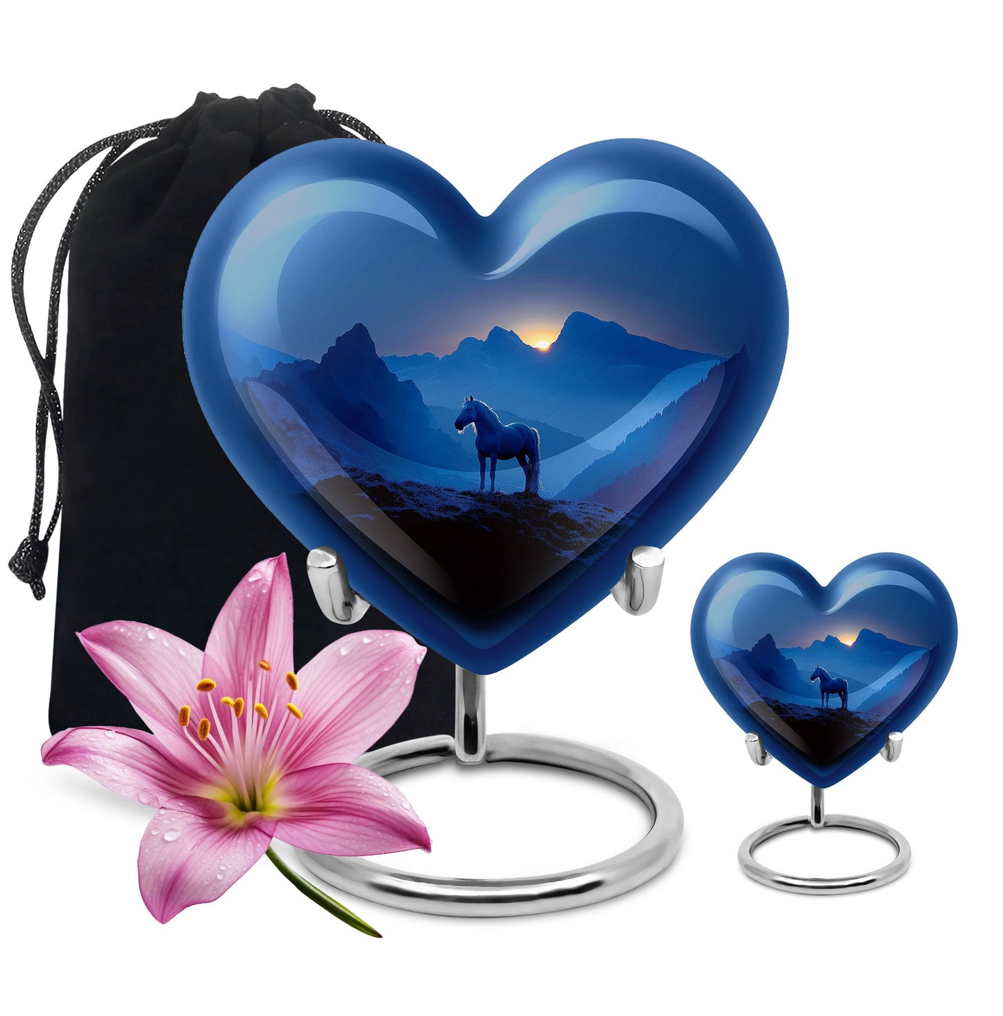Horse Theme Large Urn With 1 Keepsake Urn
