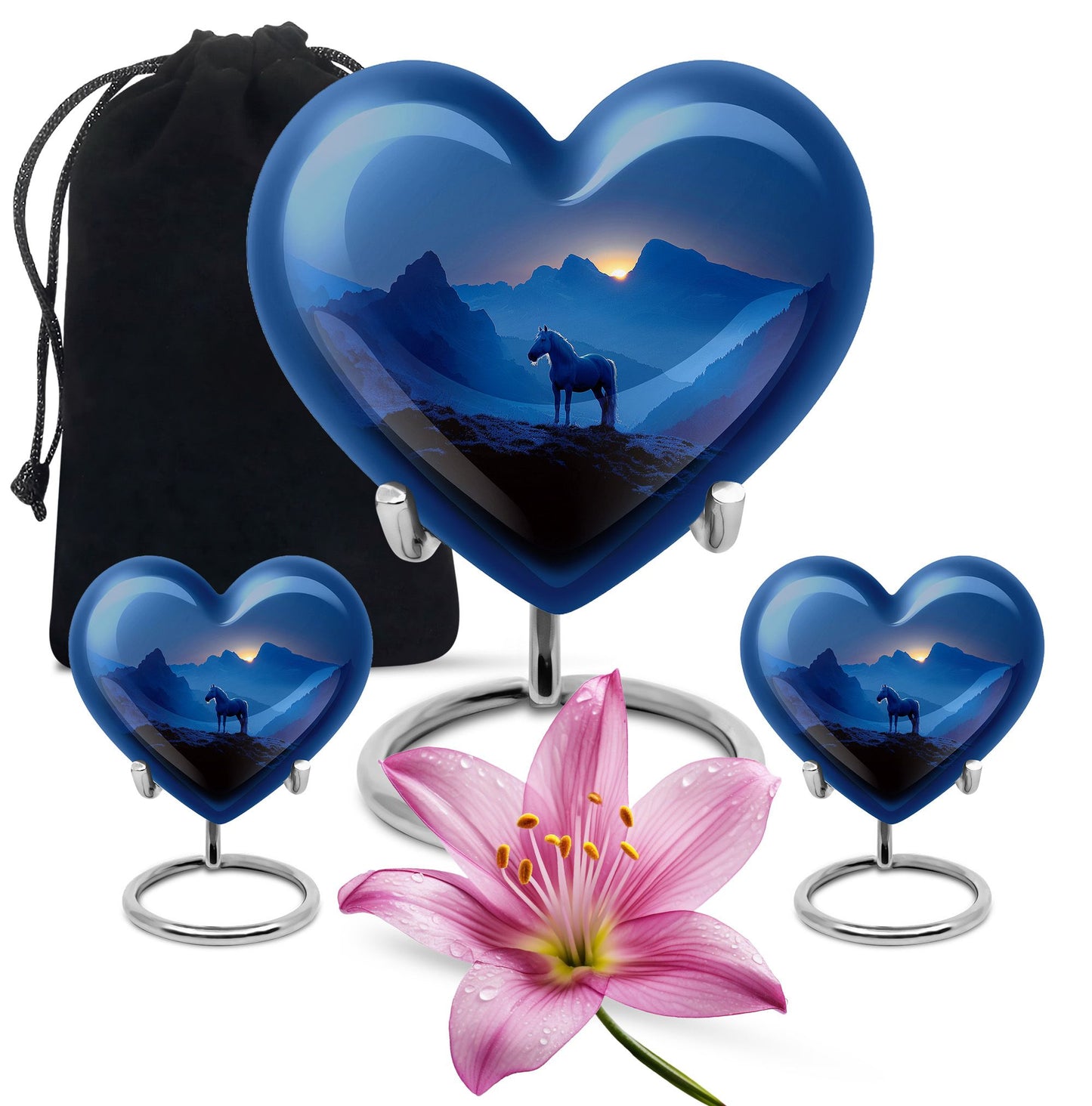 Horse Theme Large Urn With 2 Keepsake Urn