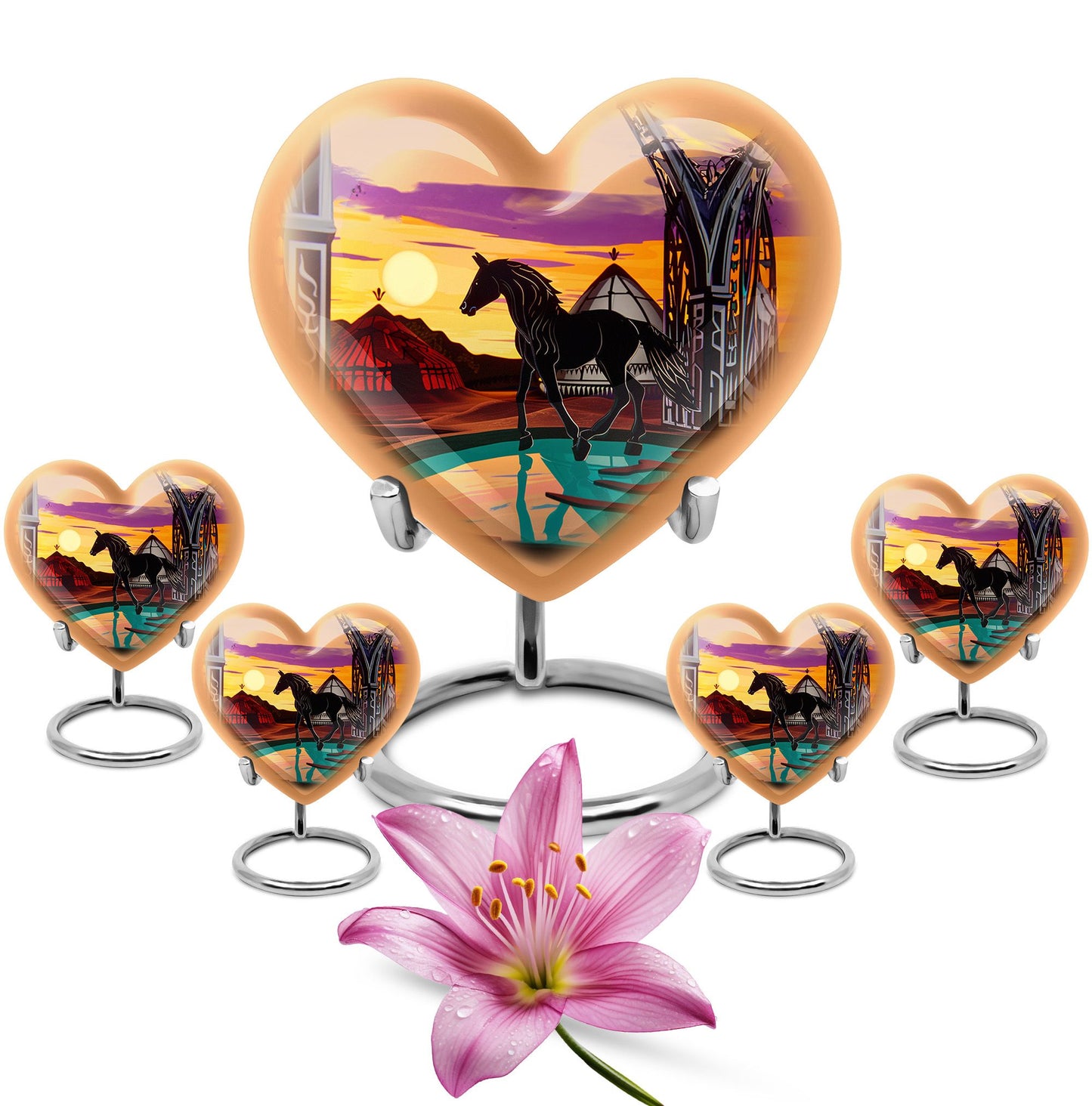 Horse Theme Large Urn With 4 Keepsake Urn