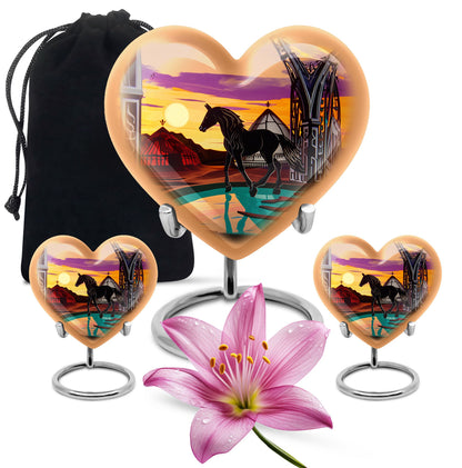Horse Theme Large Urn With 2 Keepsake Urn