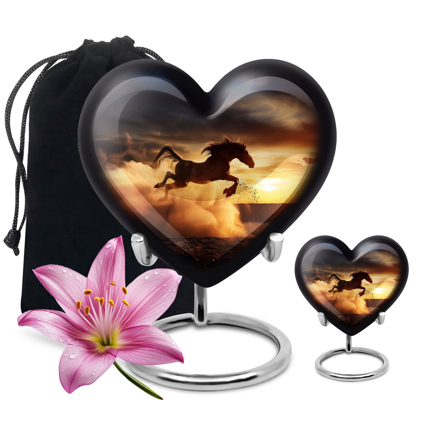 Horse Theme Large Urn With 1 Keepsake Urn