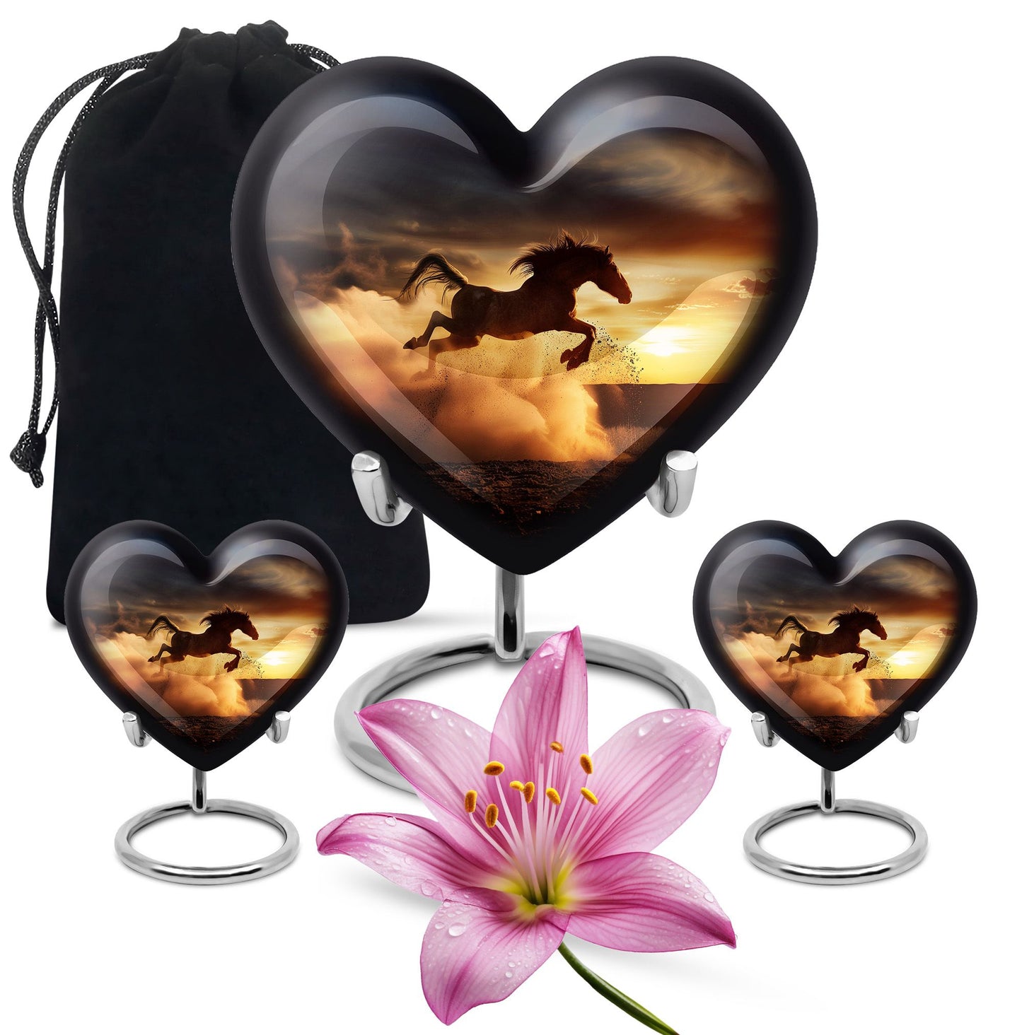 Horse Theme Large Urn With 2 Keepsake Urn