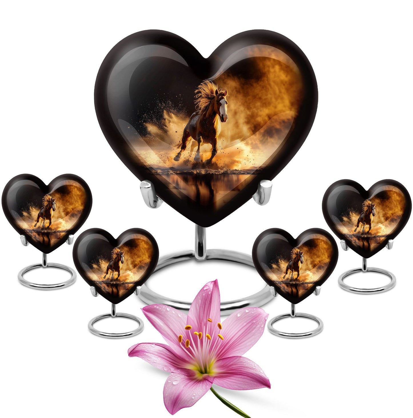 Horse Theme Large Urn With 4 Keepsake Urn