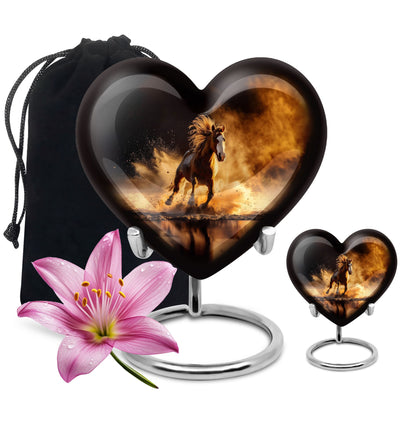 Horse Theme Large Urn With 1 Keepsake Urn