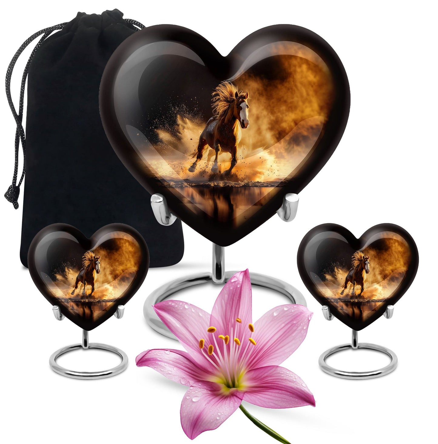 Horse Theme Large Urn With 2 Keepsake Urn