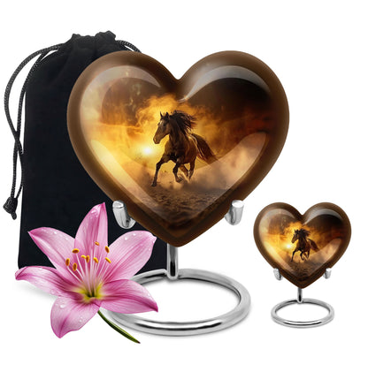 Horse Theme Large Urn With 1 Keepsake Urn