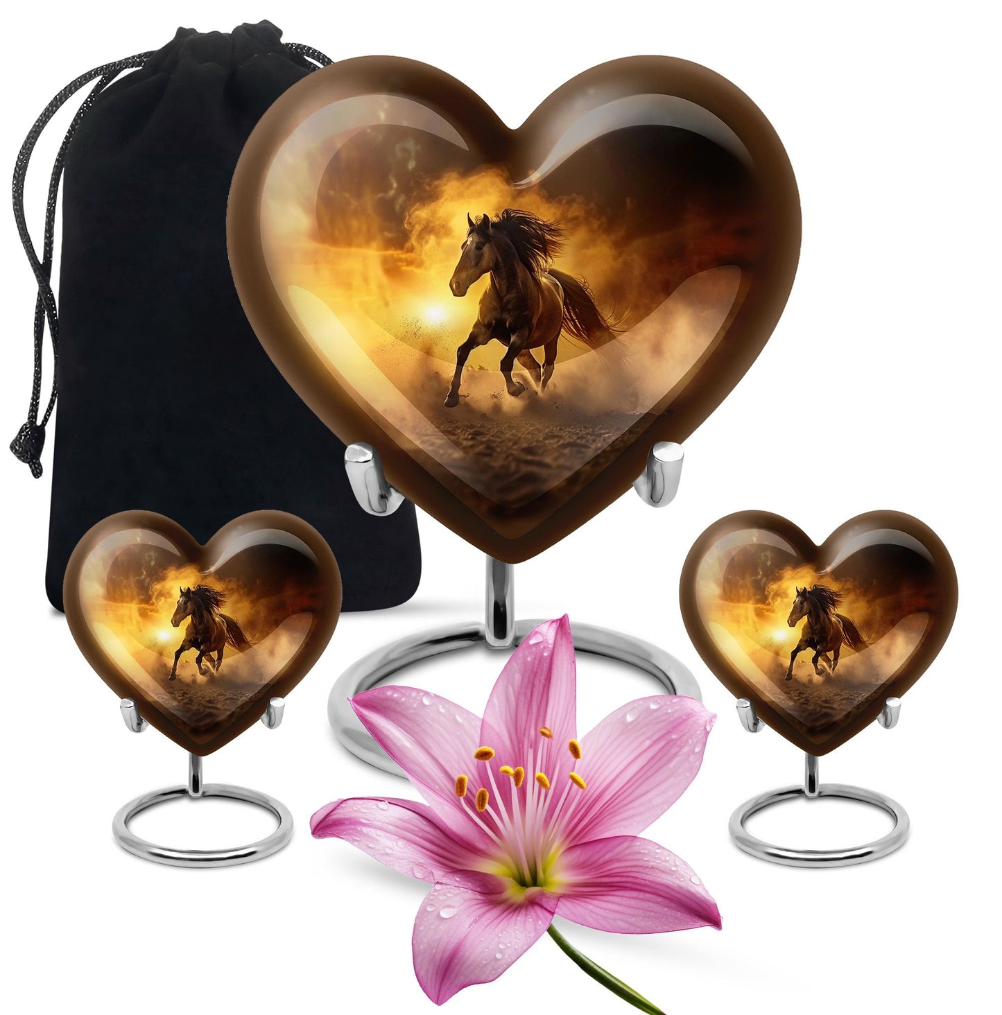 Horse Theme Large Urn With 2 Keepsake Urn