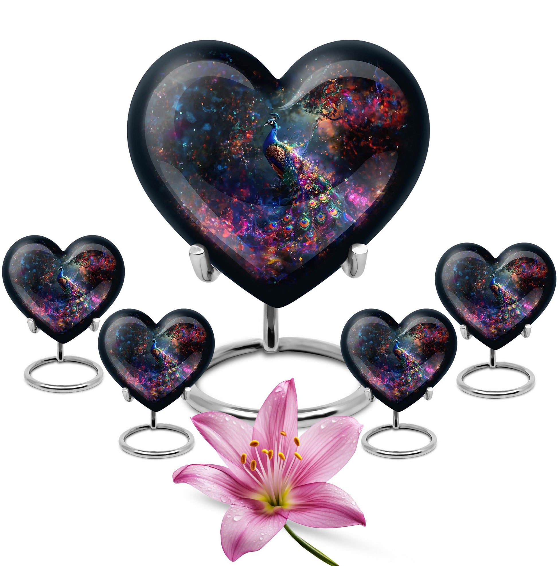 Peacock Theme Large Urn With 4 Keepsake Urn