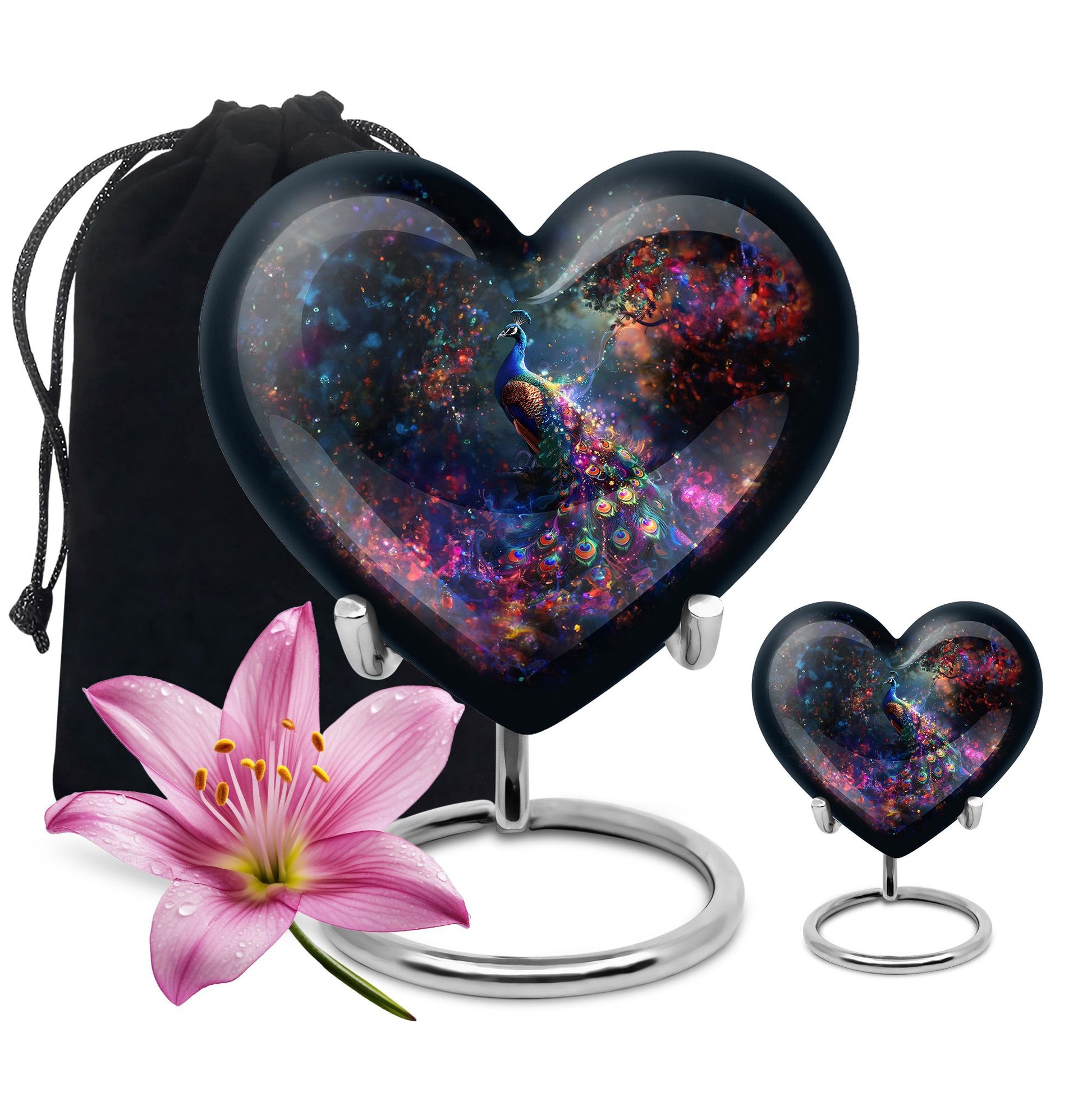 Peacock Theme Large Urn With 1 Keepsake Urn