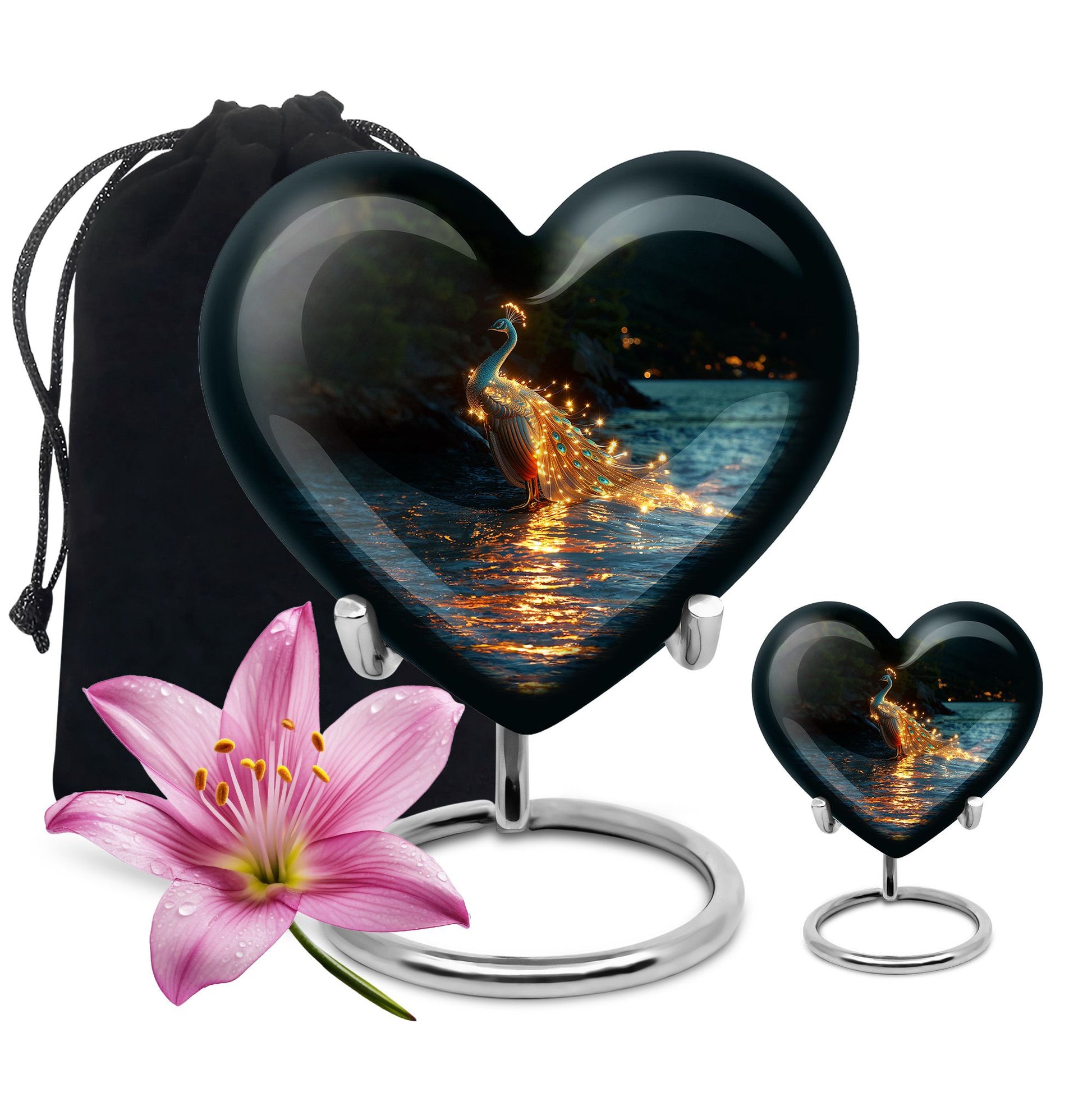 Peacock Theme Large Urn With 1 Keepsake Urn