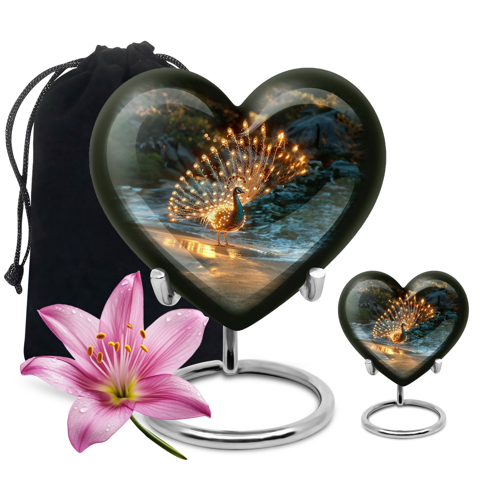 Peacock Theme Large Urn With 1 Keepsake Urn