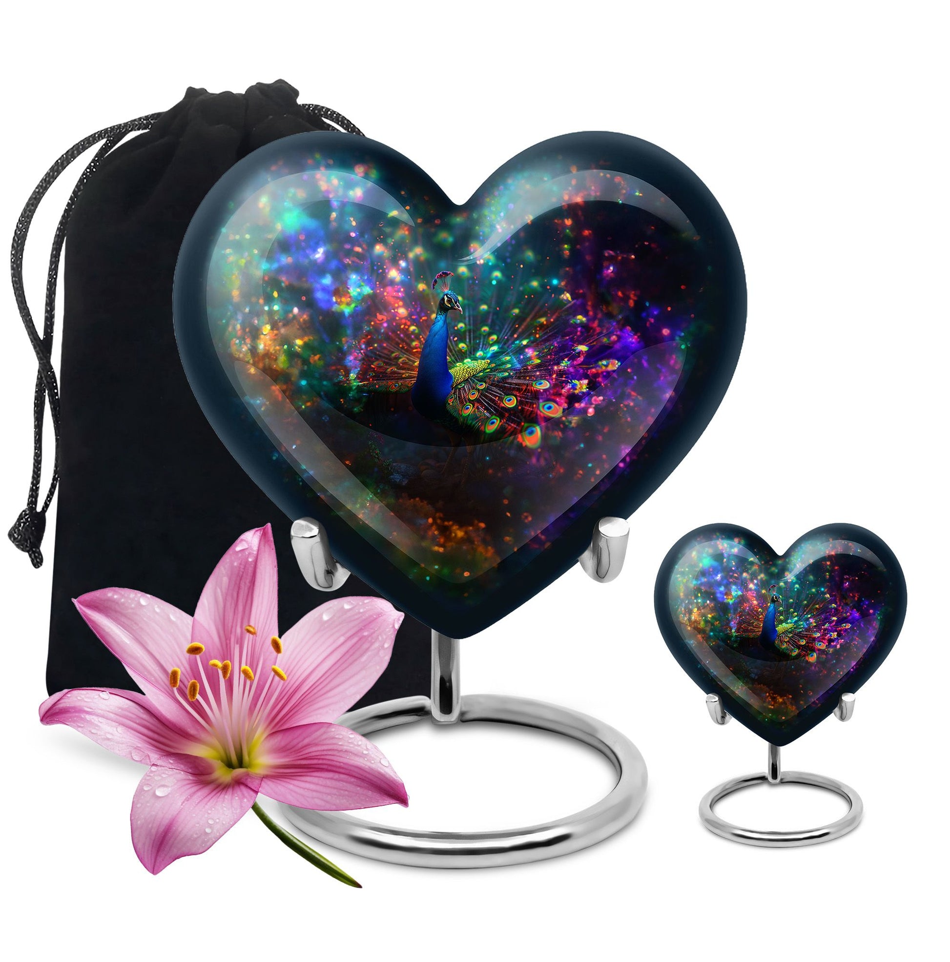 Peacock Theme Large Urn With 1 Keepsake Urn