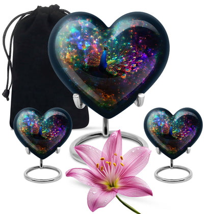 Peacock Theme Large Urn With 2 Keepsake Urn