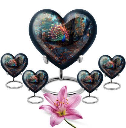 Peacock Theme Large Urn With 4 Keepsake Urn