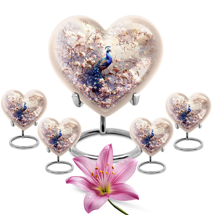 Peacock Theme Large Urn With 4 Keepsake Urn