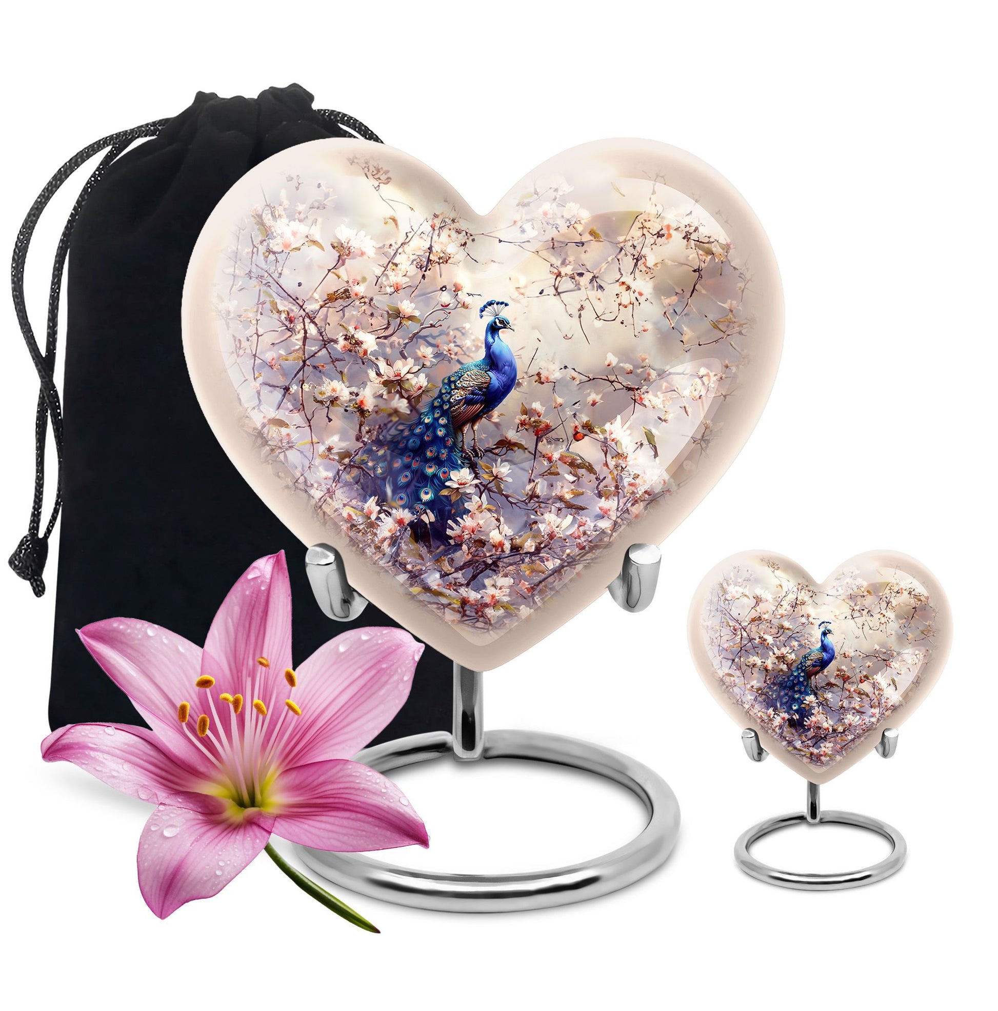 Peacock Theme Large Urn With 1 Keepsake Urn