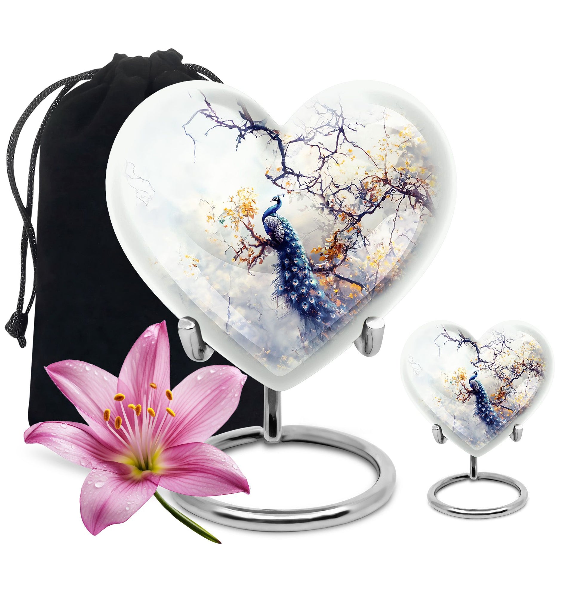 Peacock Theme Large Urn With 1 Keepsake Urn