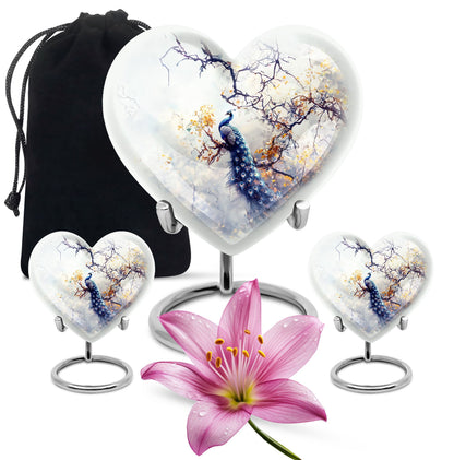 Peacock Theme Large Urn With 2 Keepsake Urn