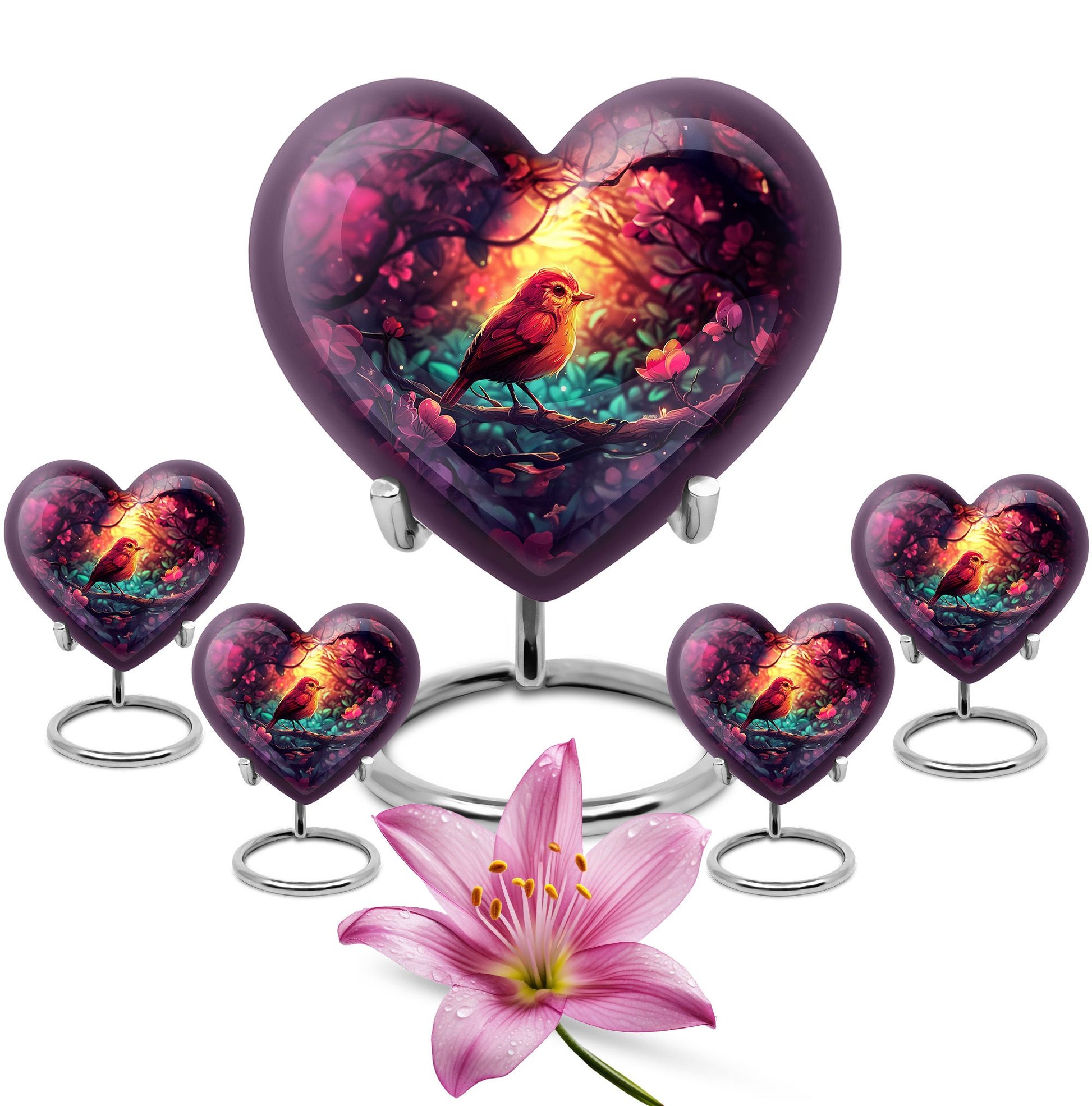 Sparrow Theme Large Urn With 4 Keepsake Urn