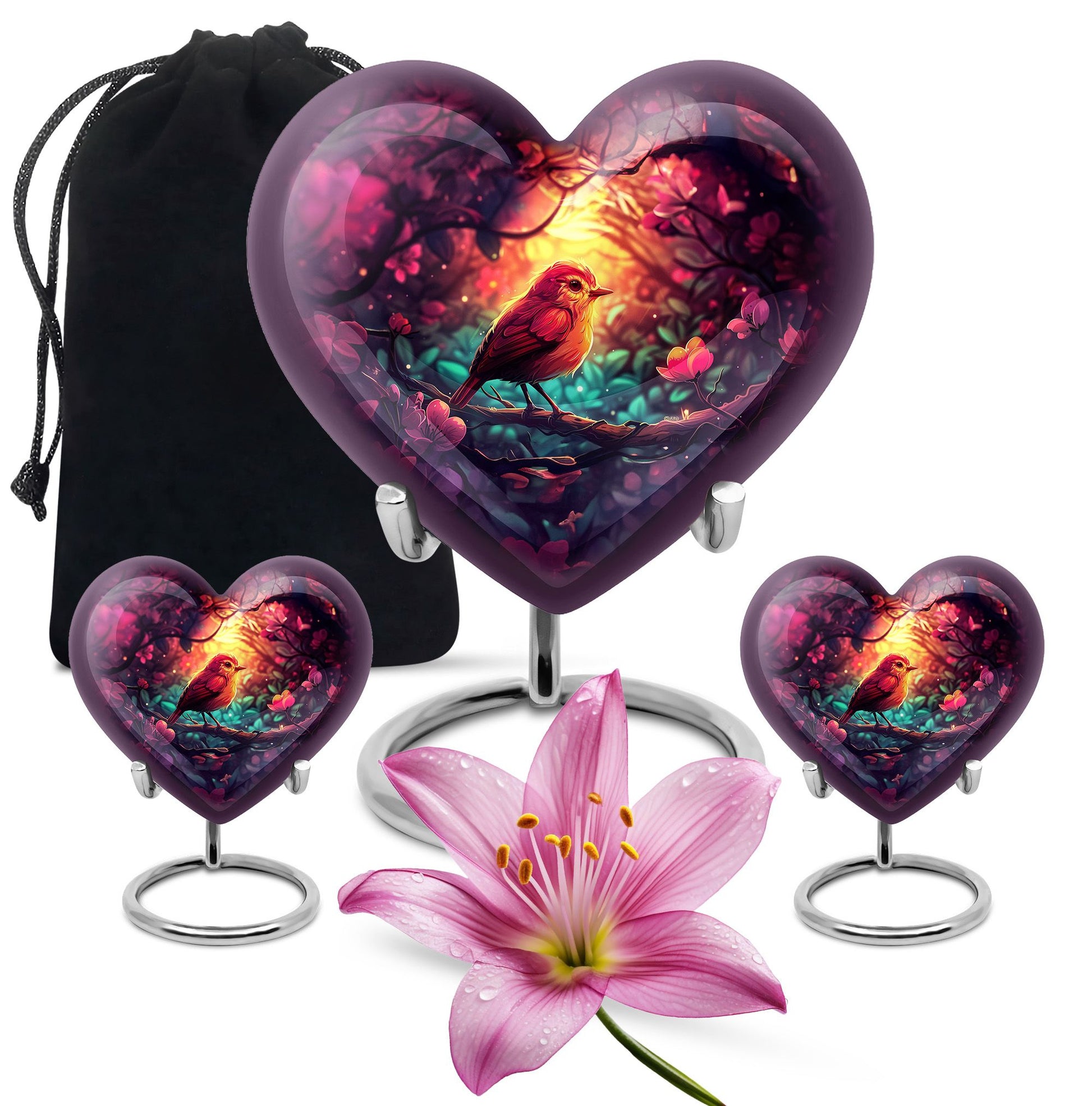 Sparrow Theme Large Urn With 2 Keepsake Urn