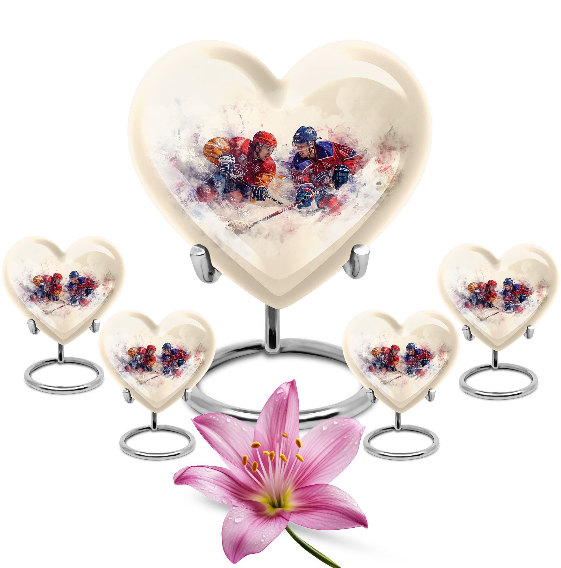 Ice Hockey Theme Large Urn With 4 Keepsake Urn