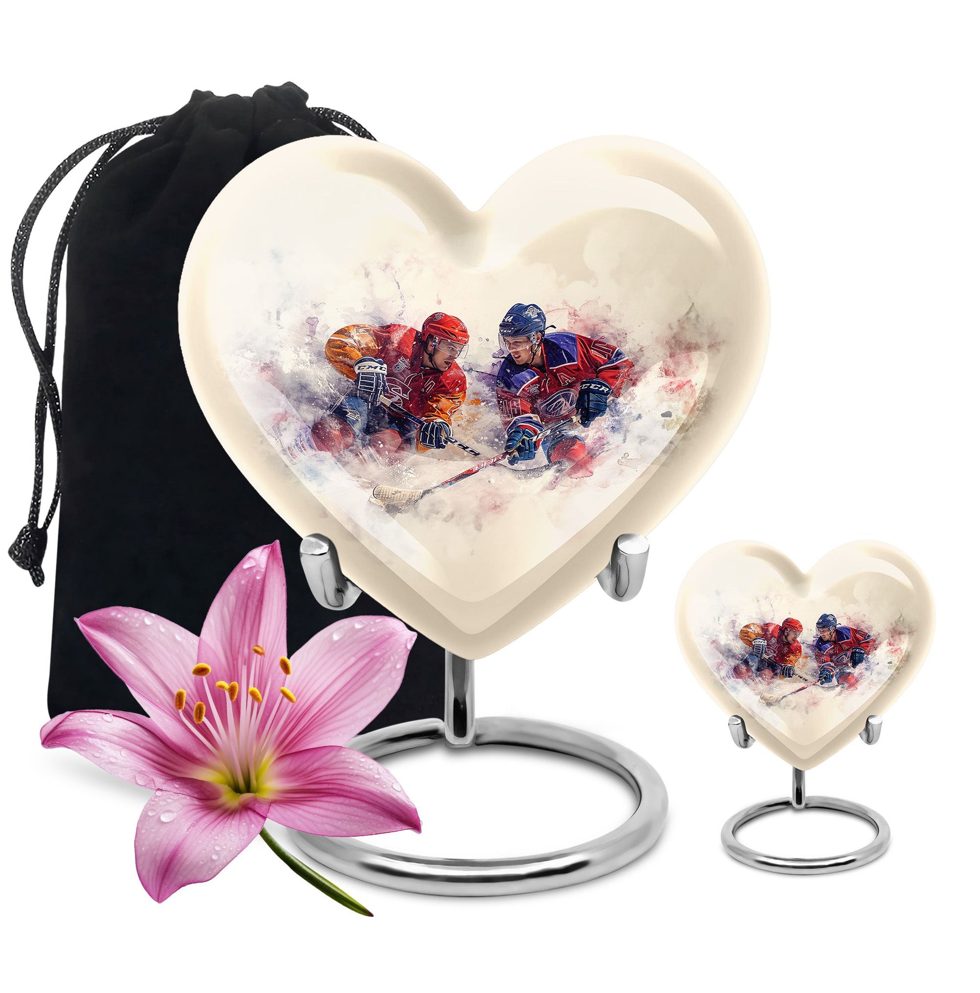 Ice Hockey Theme Large Urn With 1 Keepsake Urn