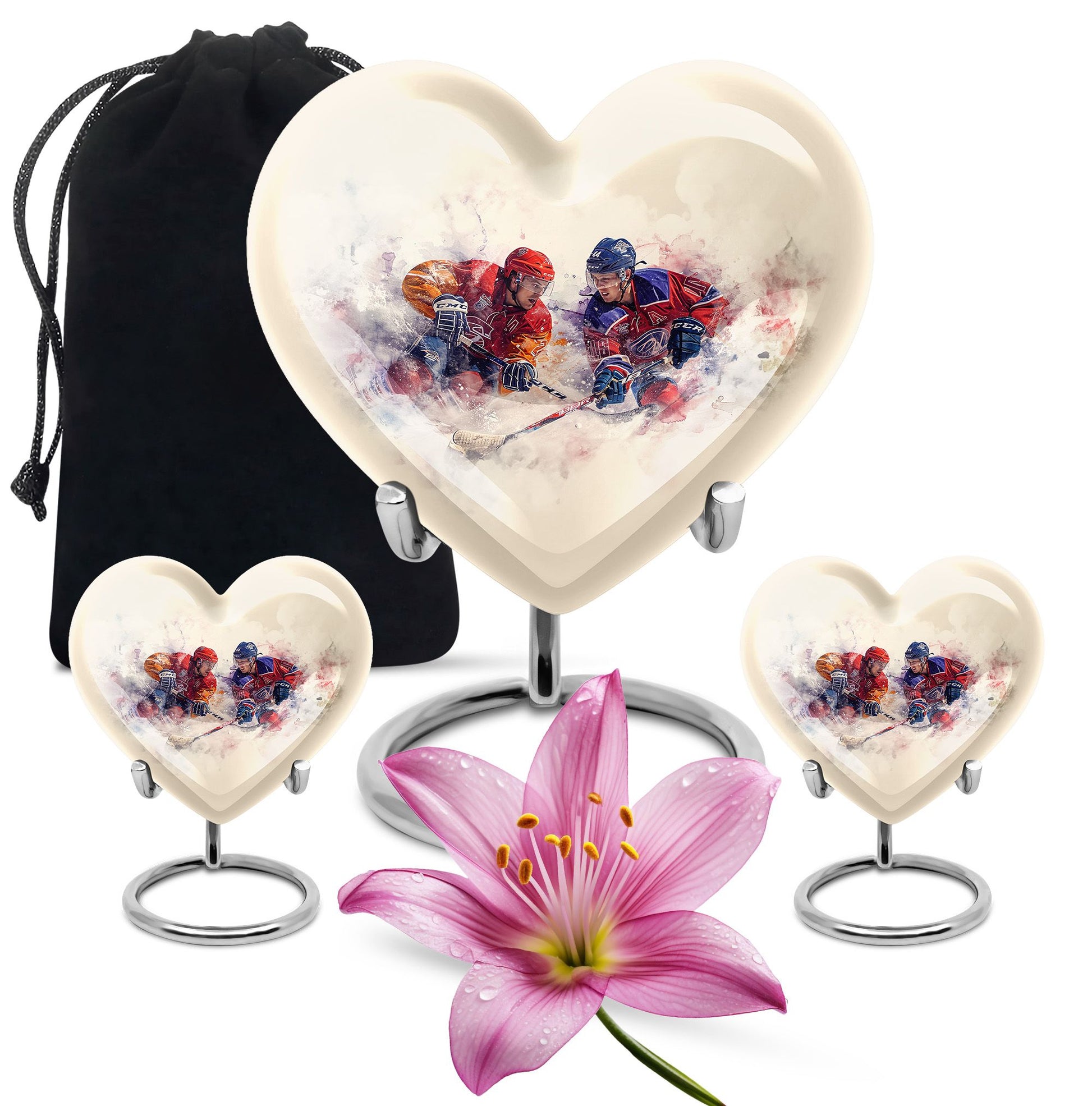 Ice Hockey Theme Large Urn With 2 Keepsake Urn