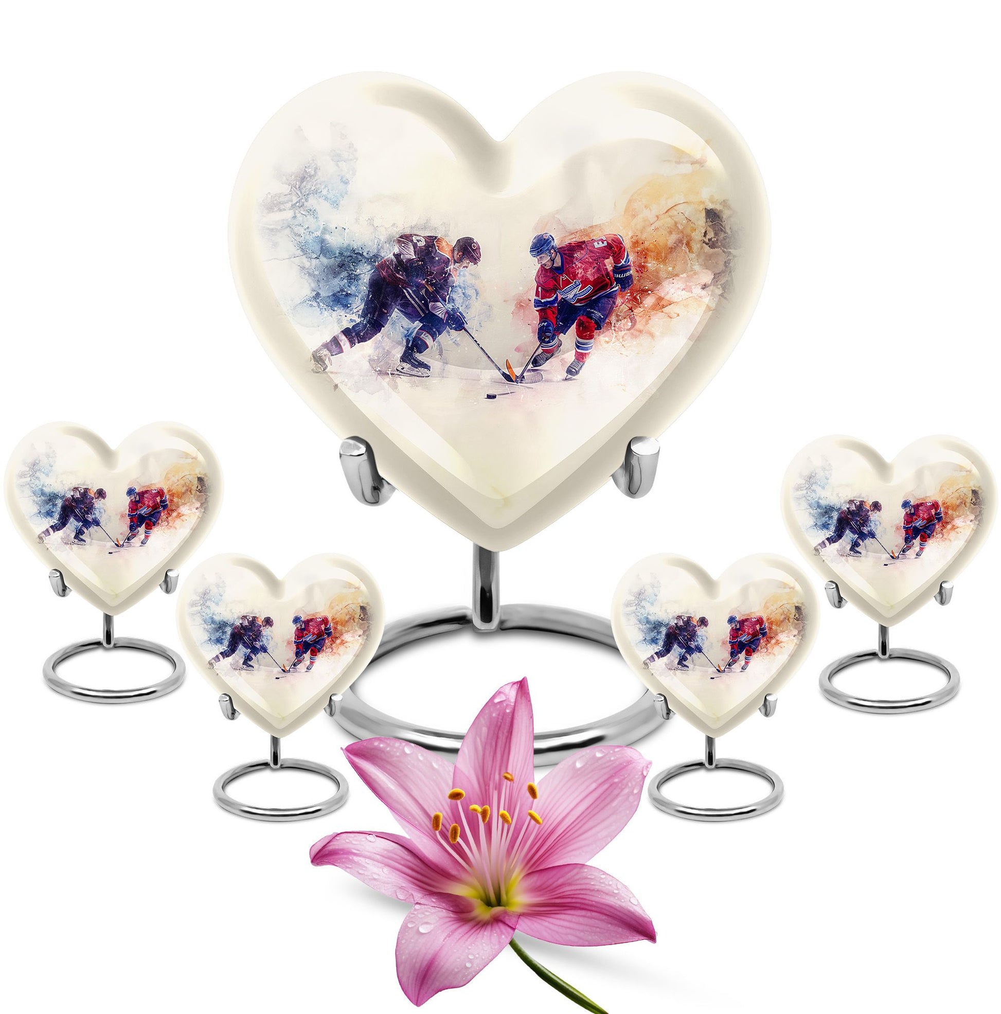 Ice Hockey Theme Large Urn With 4 Keepsake Urn