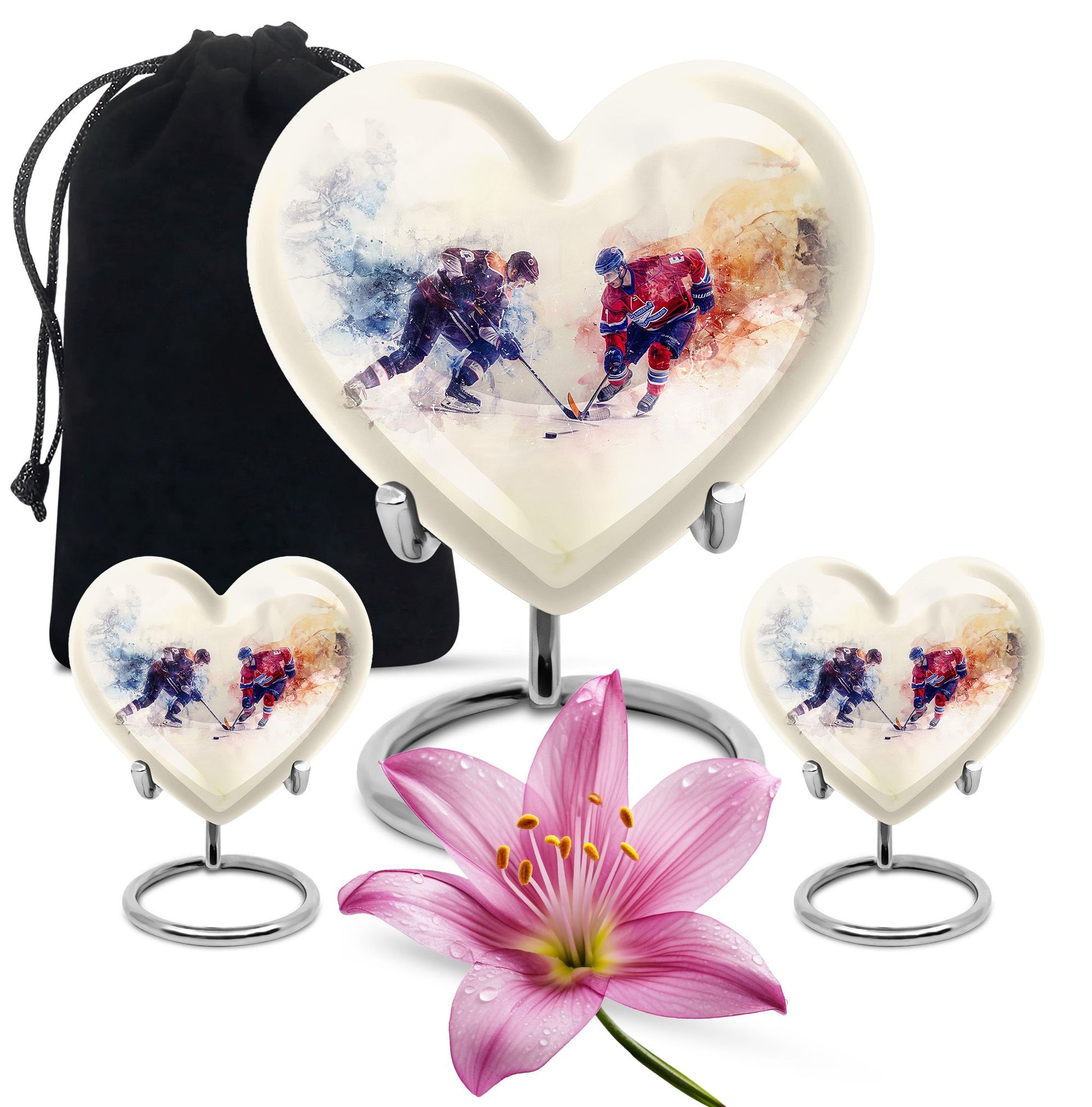 Ice Hockey Theme Large Urn With 2 Keepsake Urn