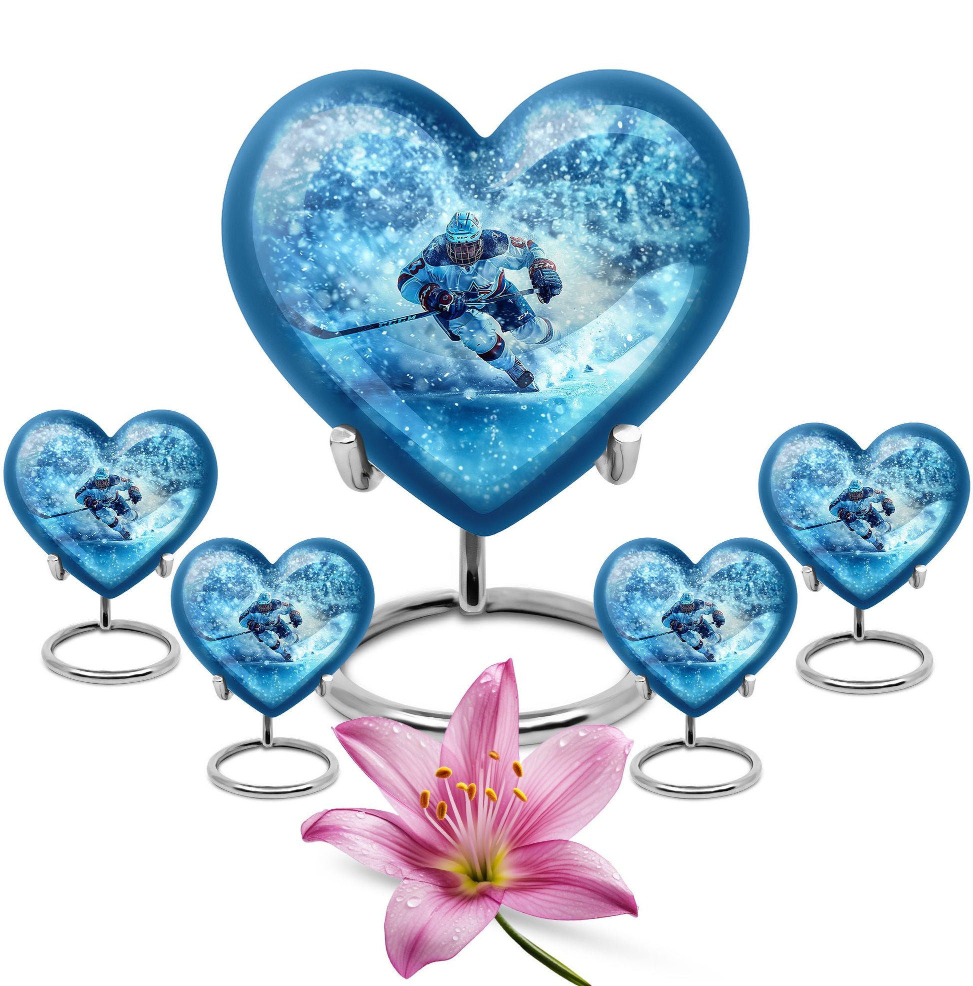 Ice Hockey Theme Large Urn With 4 Keepsake Urn