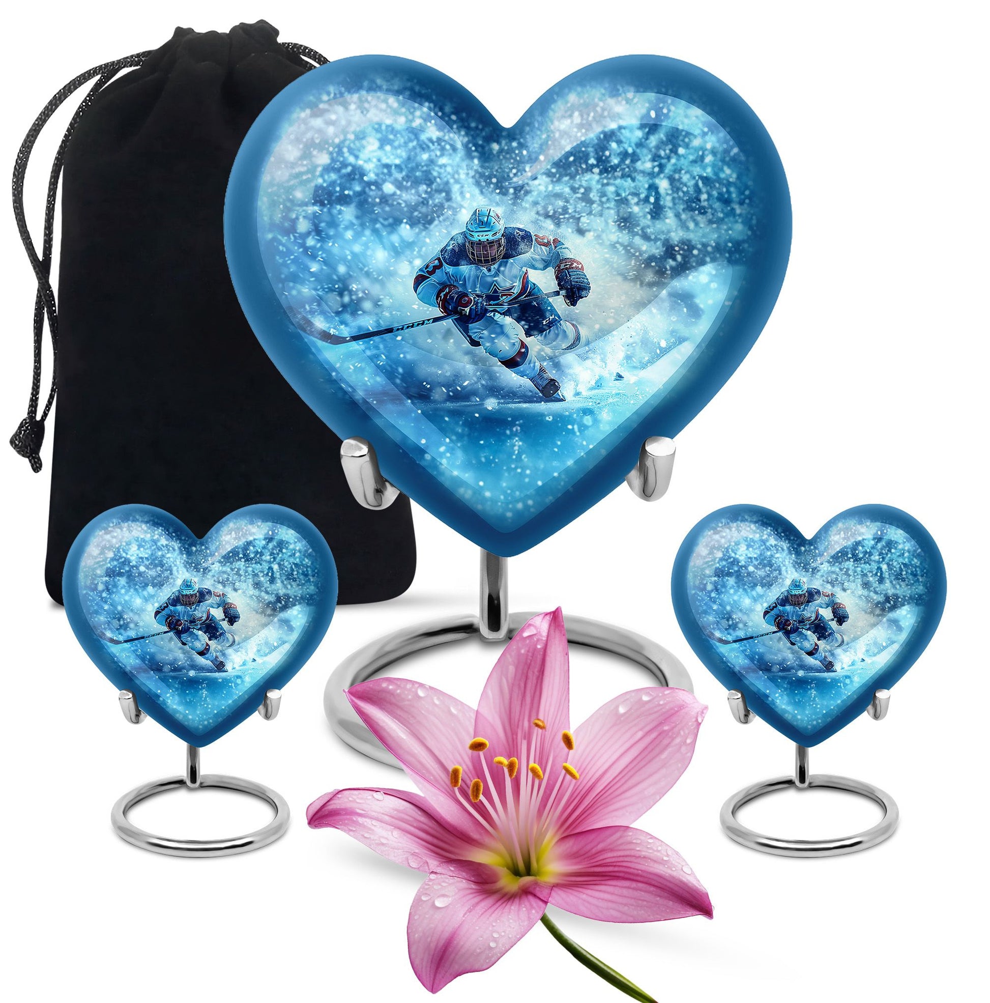 Ice Hockey Theme Large Urn With 2 Keepsake Urn