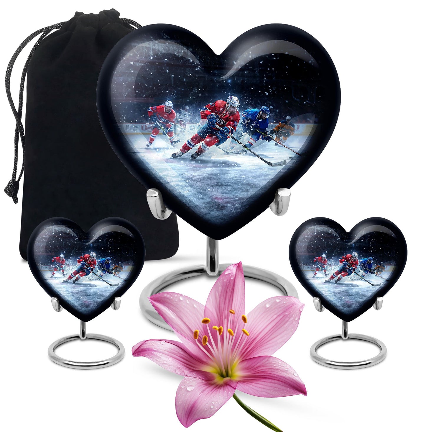 Ice Hockey Theme Large Urn With 2 Keepsake Urn