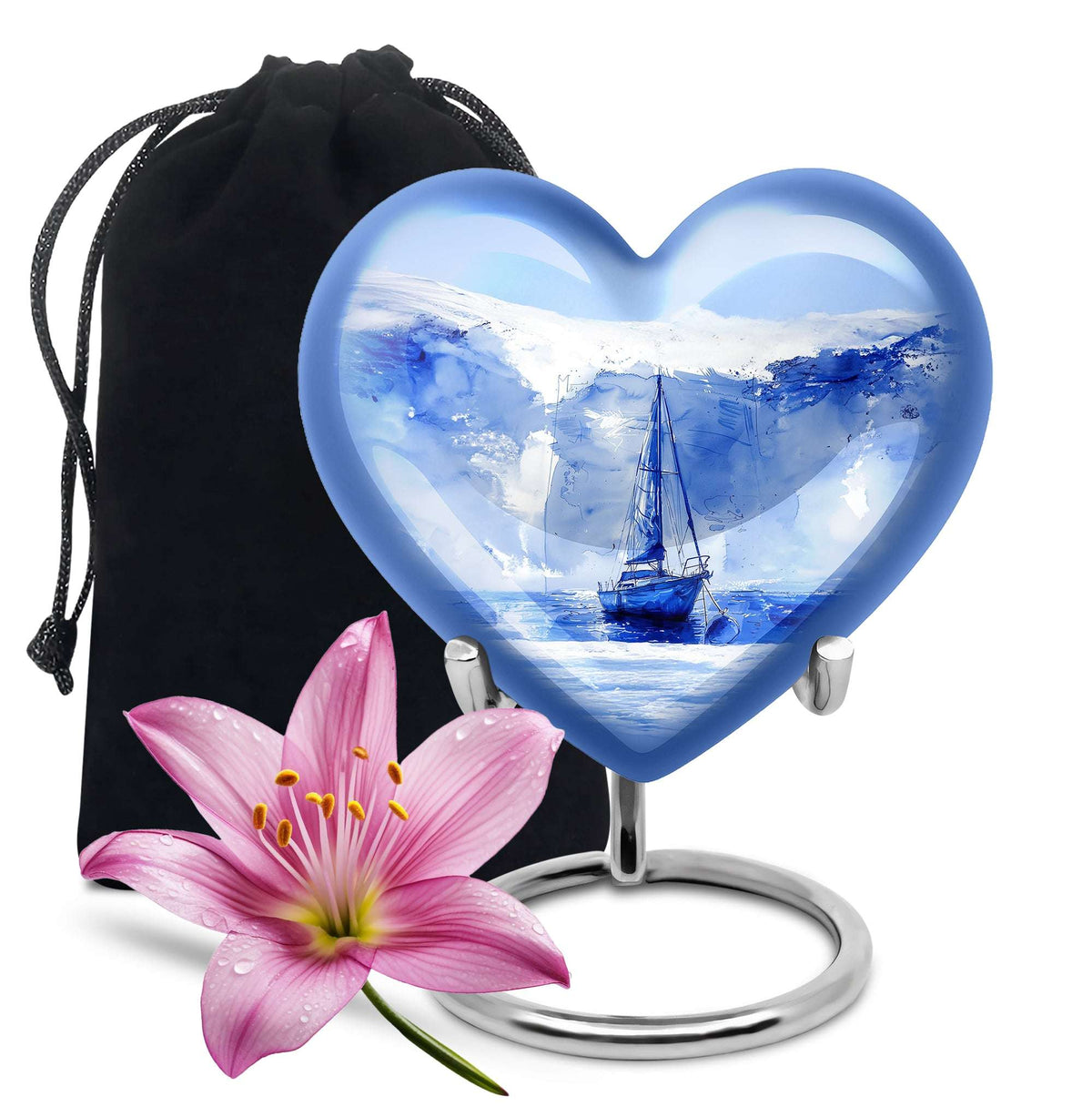 Sailboat Artistic Cremation Urn – Blue Large Human Ashes Urn