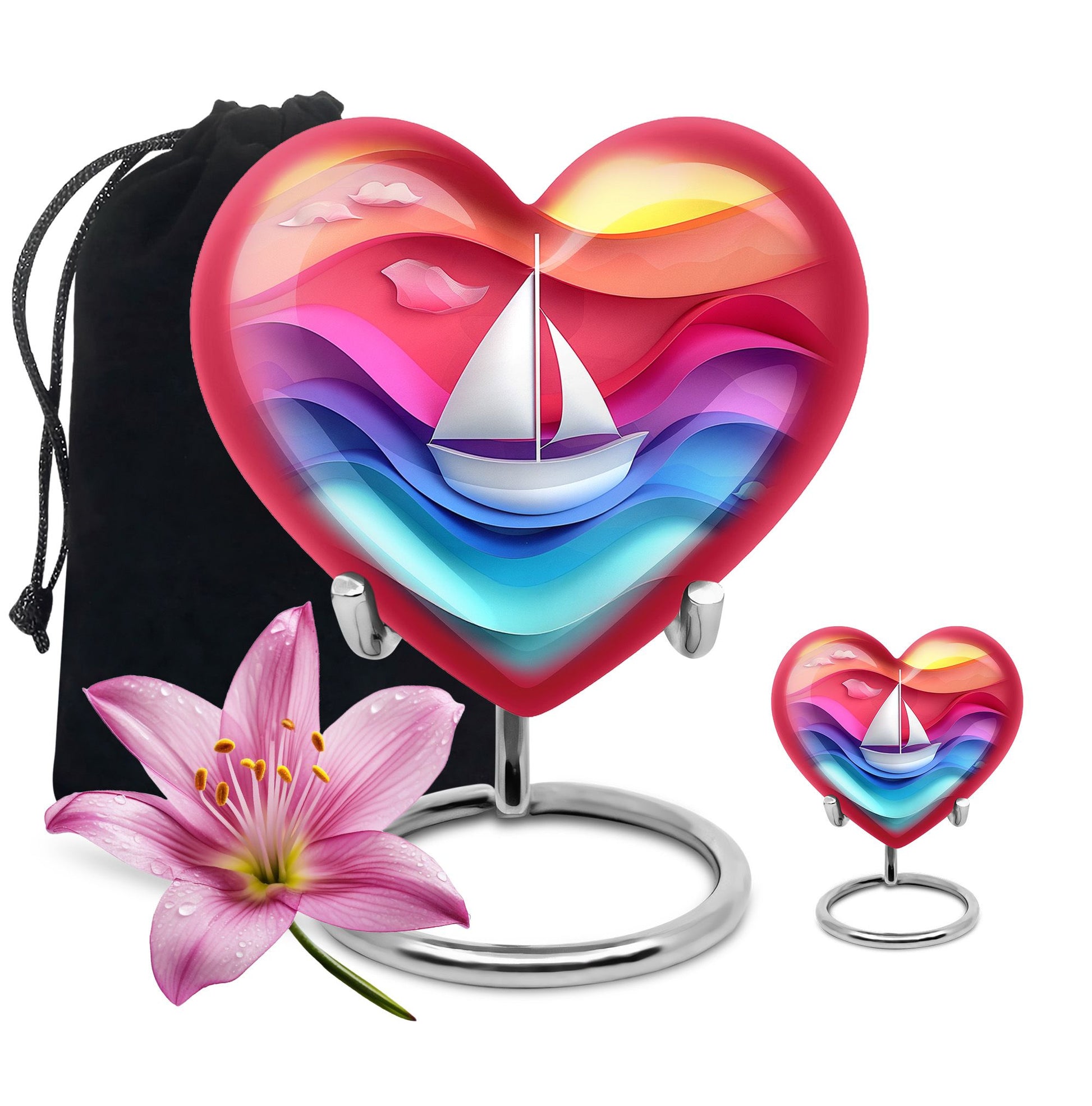 Sail Boat Theme Large Urn With 1 Keepsake Urn