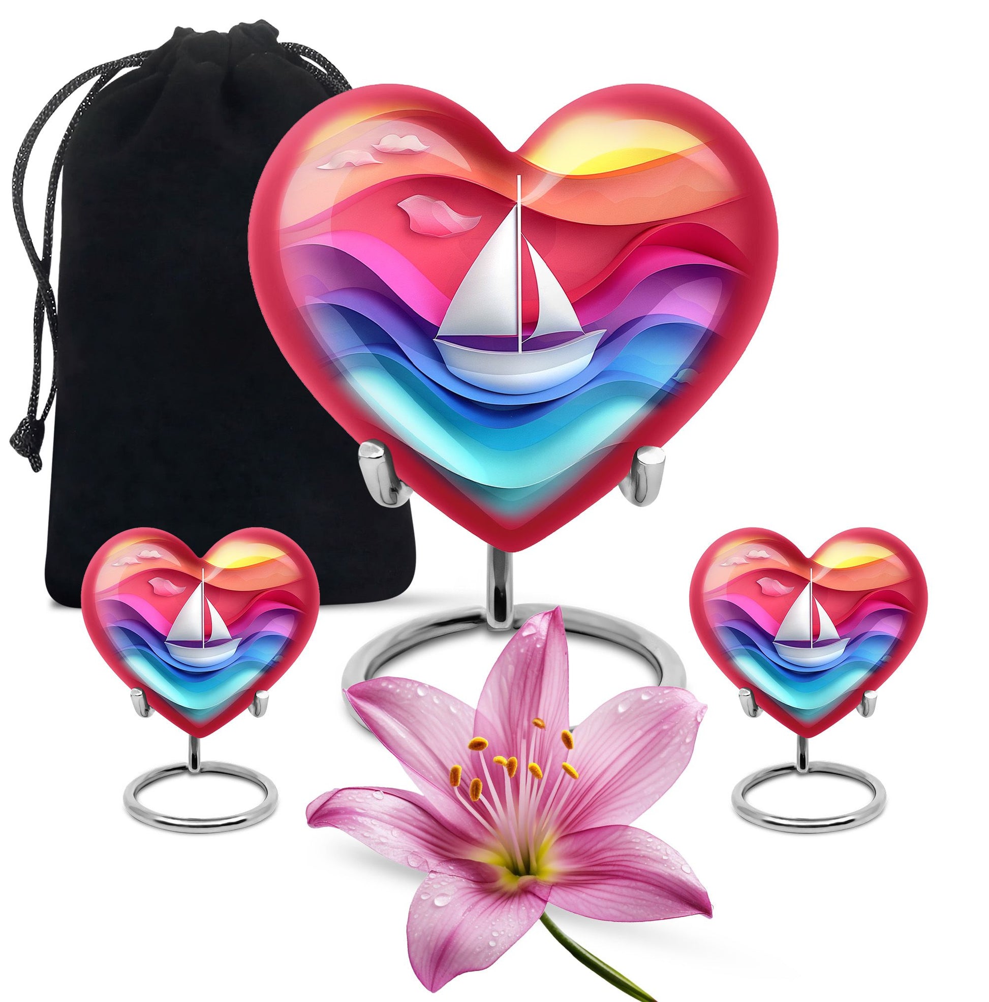 Sail Boat Theme Large Urn With 2 Keepsake Urn