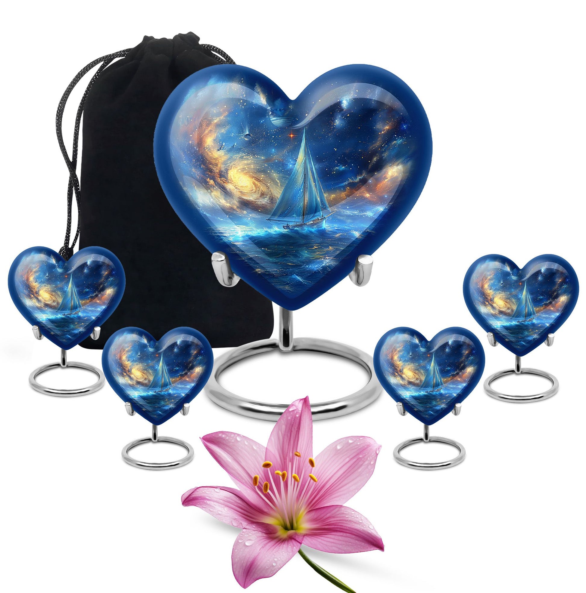 Sail Boat Theme Large Urn With 4 Keepsake Urn