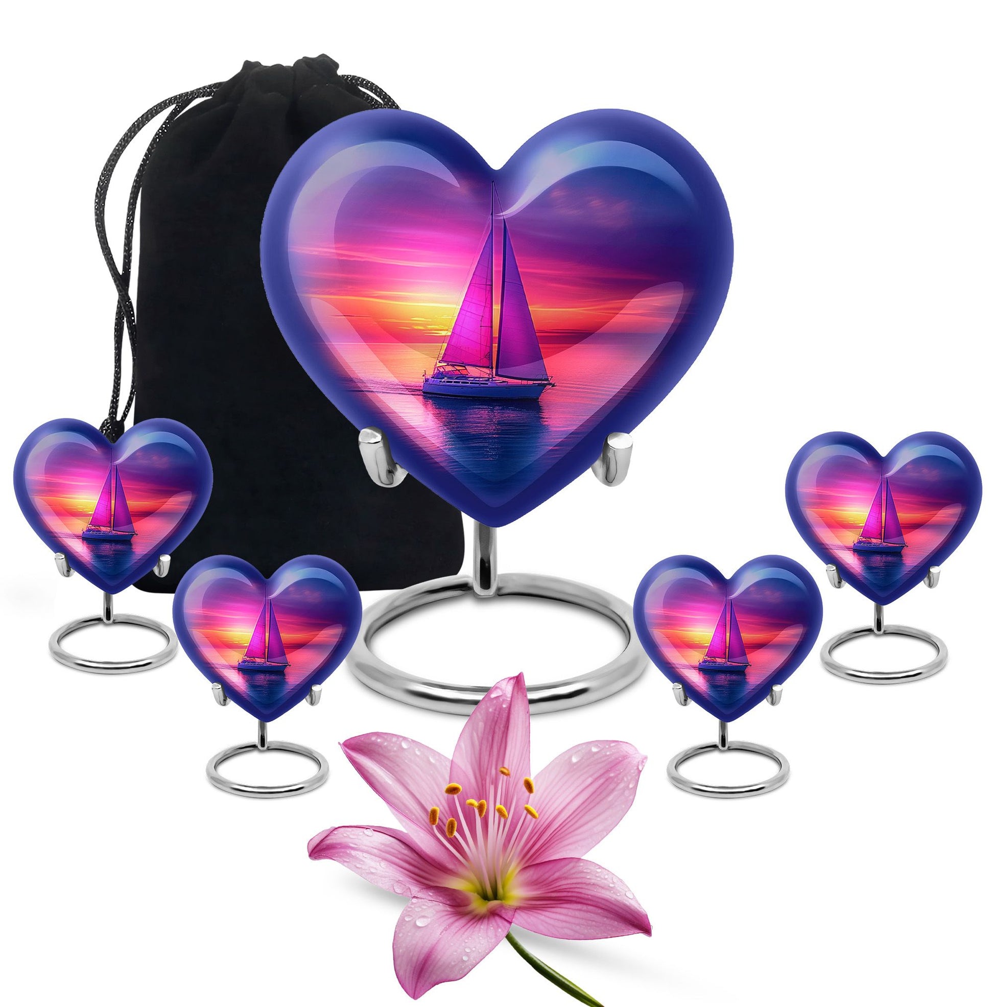 Sail Boat Theme Large Urn With 4 Keepsake Urn